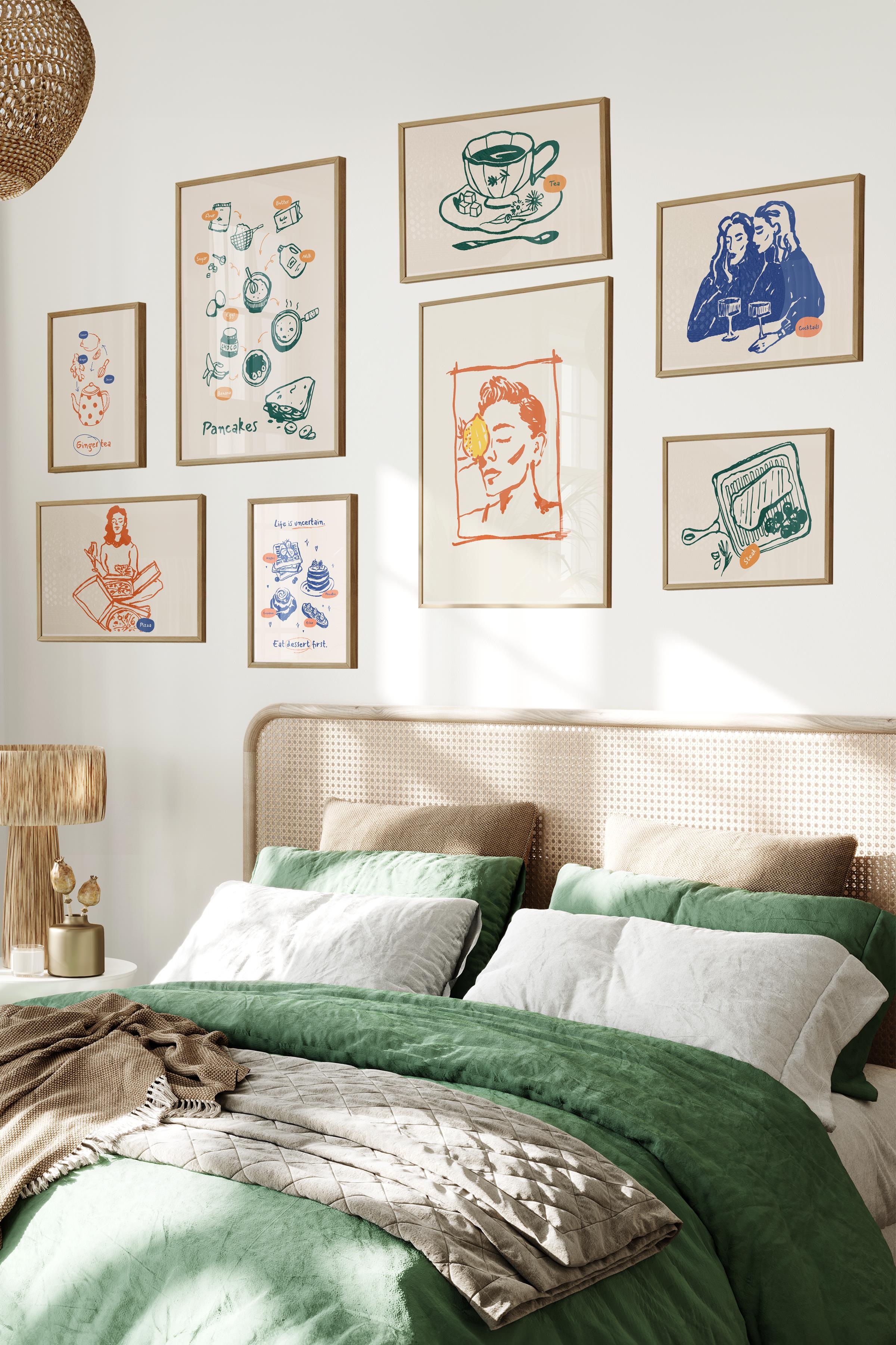 Ahşap Tablo Seti, 8 Adet Çerçeve Seti,Minimalist Mutfak Temalı Galeri Poster Seti NO:037