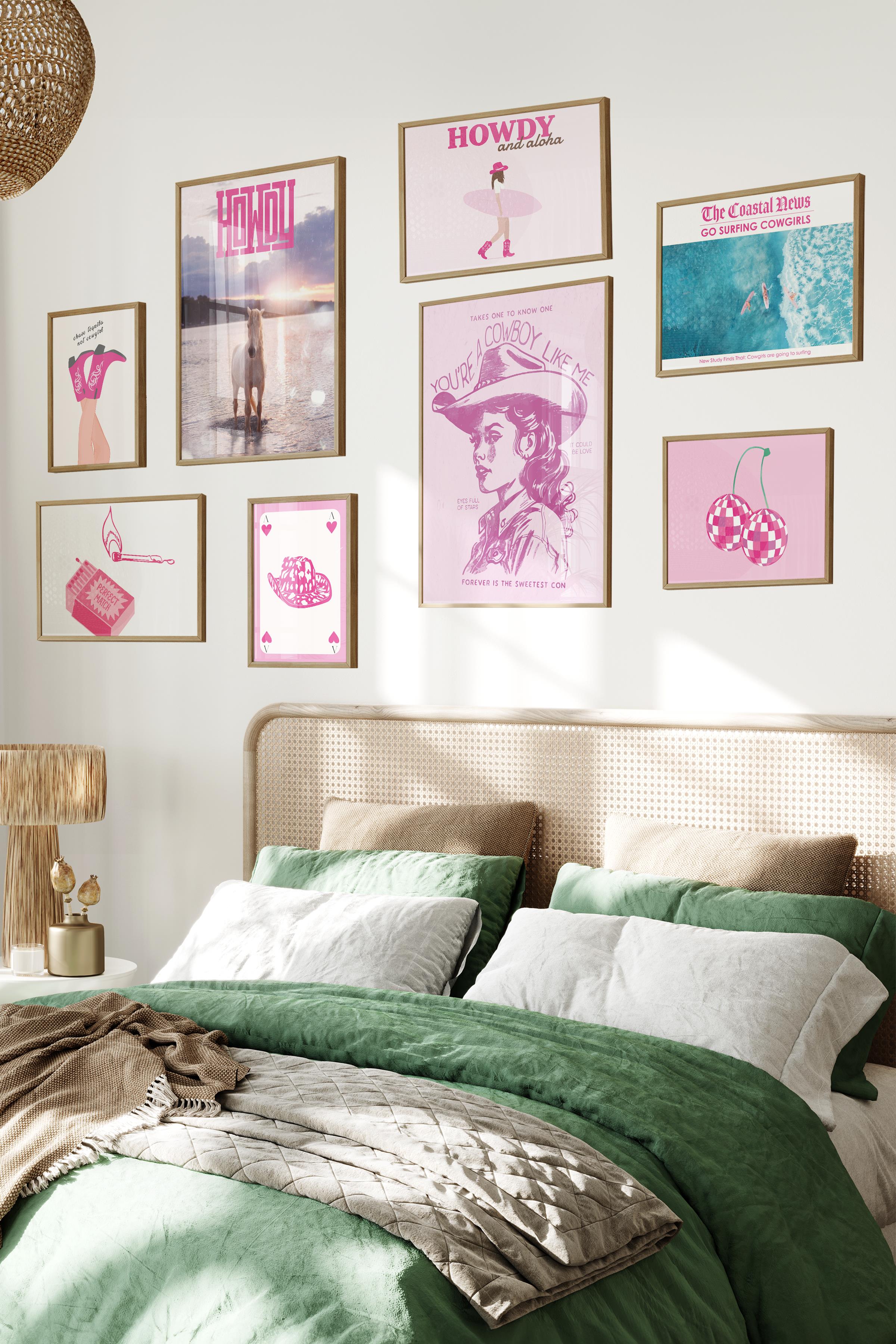 Ahşap Tablo Seti, 8 Adet Çerçeve Seti,Pembe Sahil Temalı Galeri Poster Seti NO:020