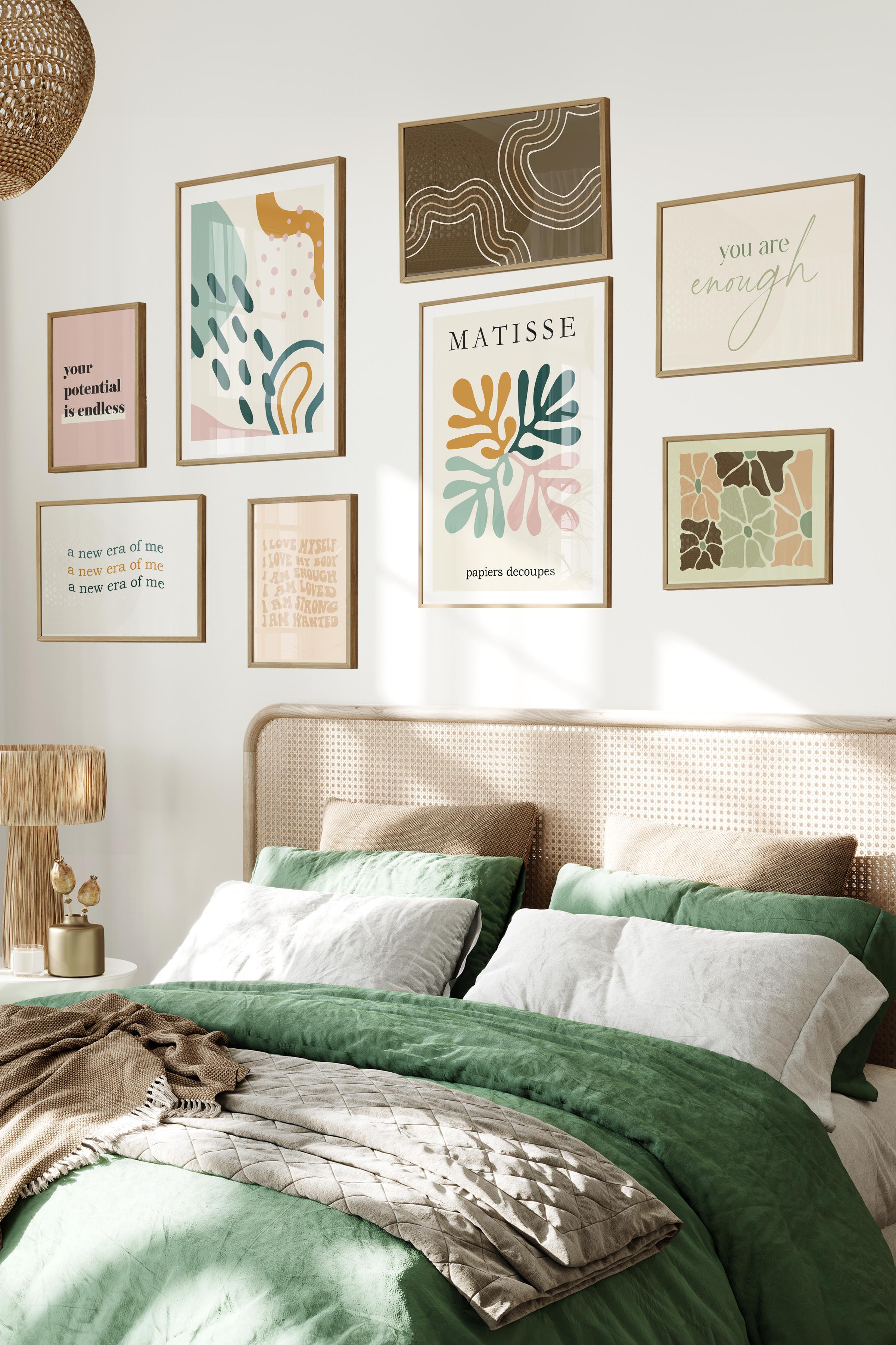 Ahşap Tablo Seti, 8 Adet Çerçeve Seti,Soft Matisse Temalı Galeri Poster Seti NO:029