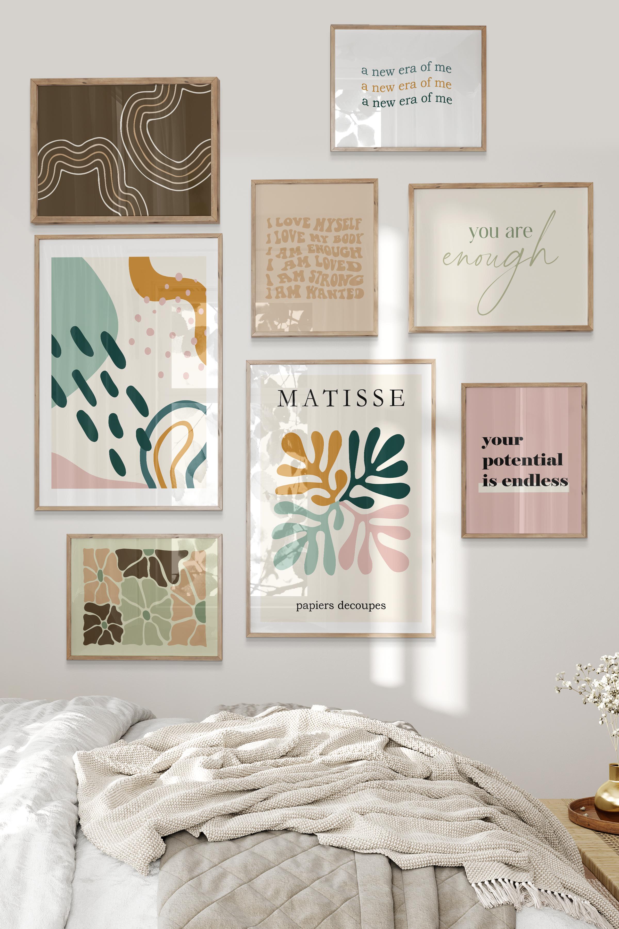 Ahşap Tablo Seti, 8 Adet Çerçeve Seti,Soft Matisse Temalı Galeri Poster Seti NO:029