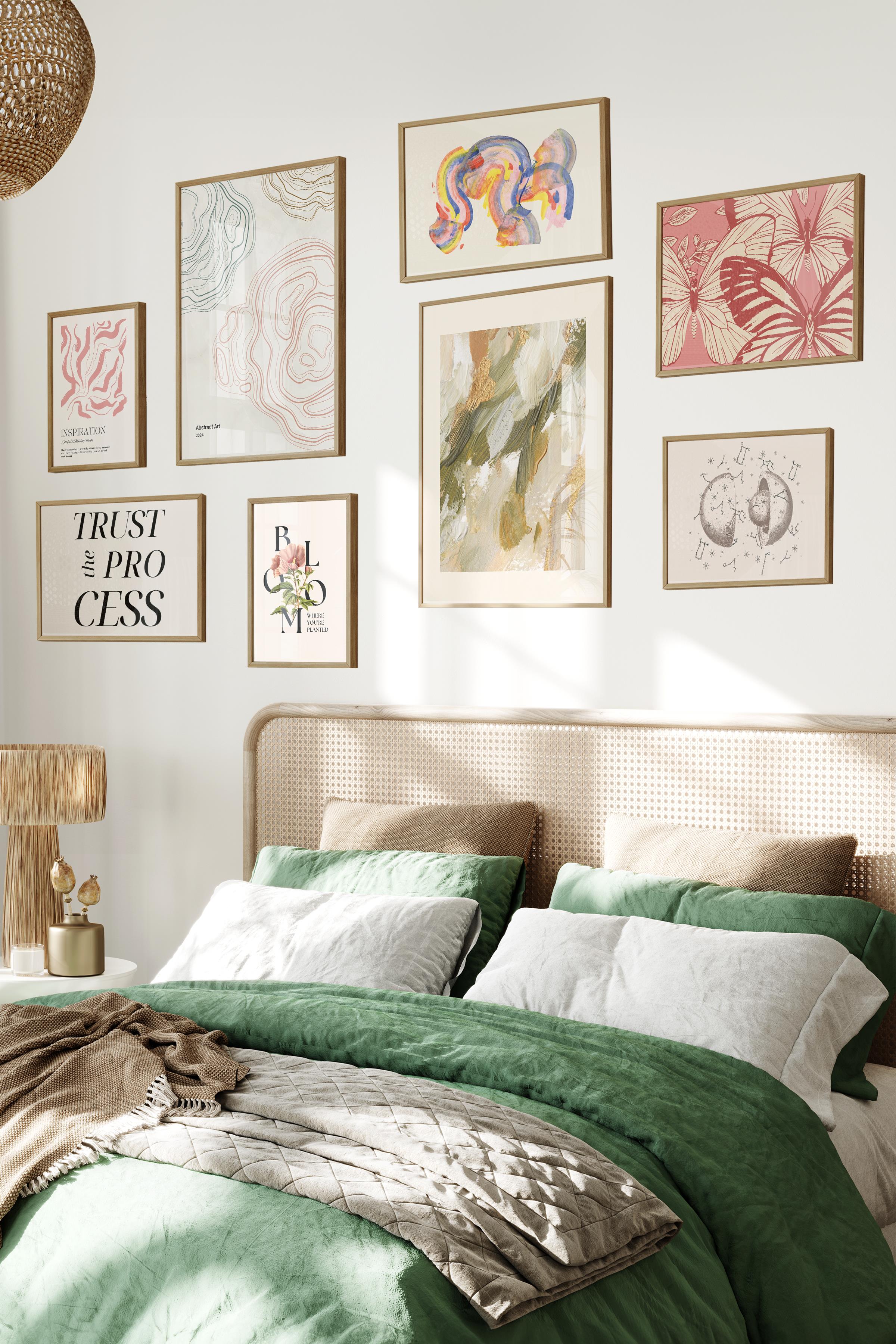 Ahşap Tablo Seti, 8 Adet Çerçeve Seti,Soft Vintage Temalı Galeri Poster Seti NO:043