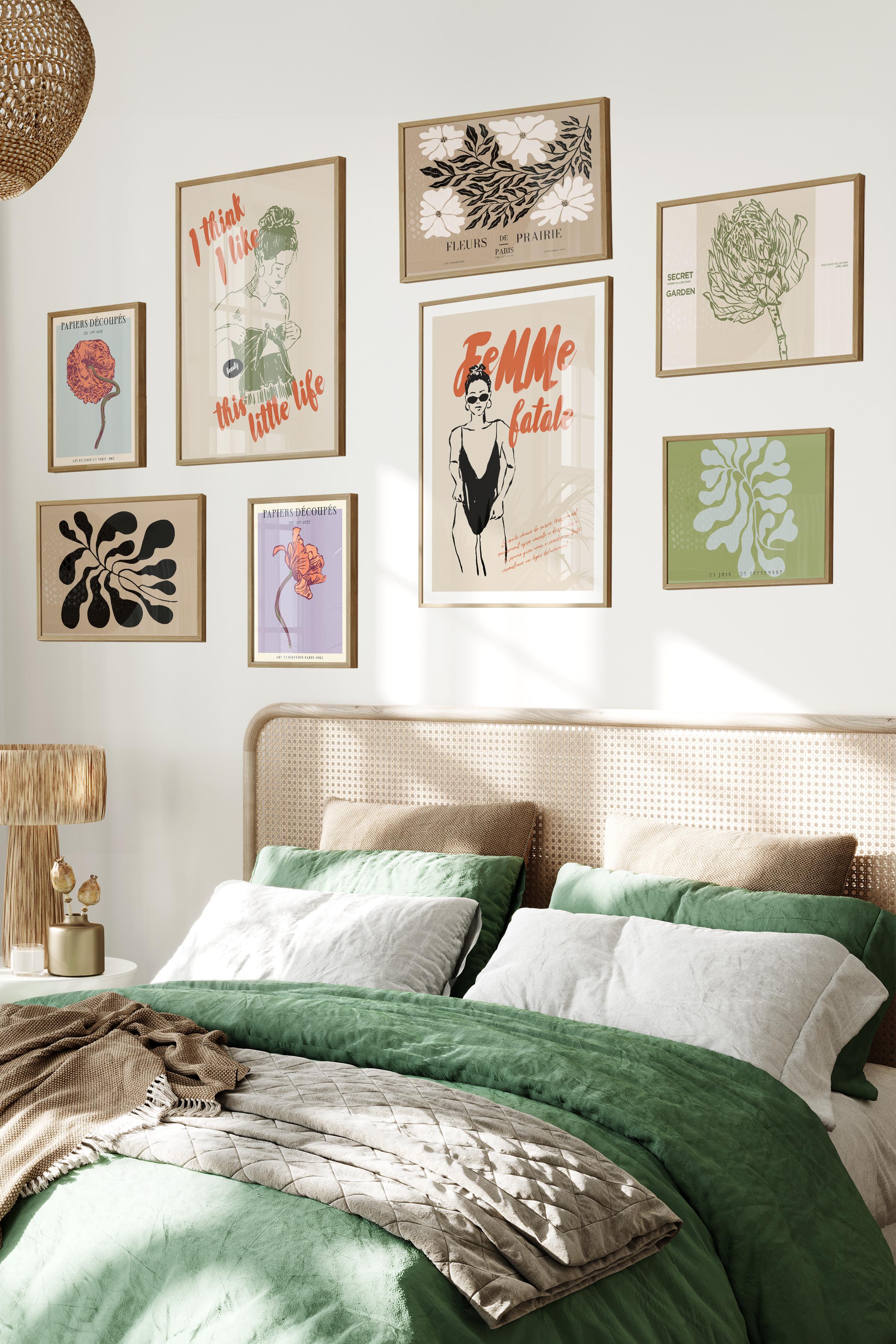 Ahşap Tablo Seti, 8 Adet Çerçeve Seti,Vintage Doğanın Zerafeti Temalı Galeri Poster Seti NO:032