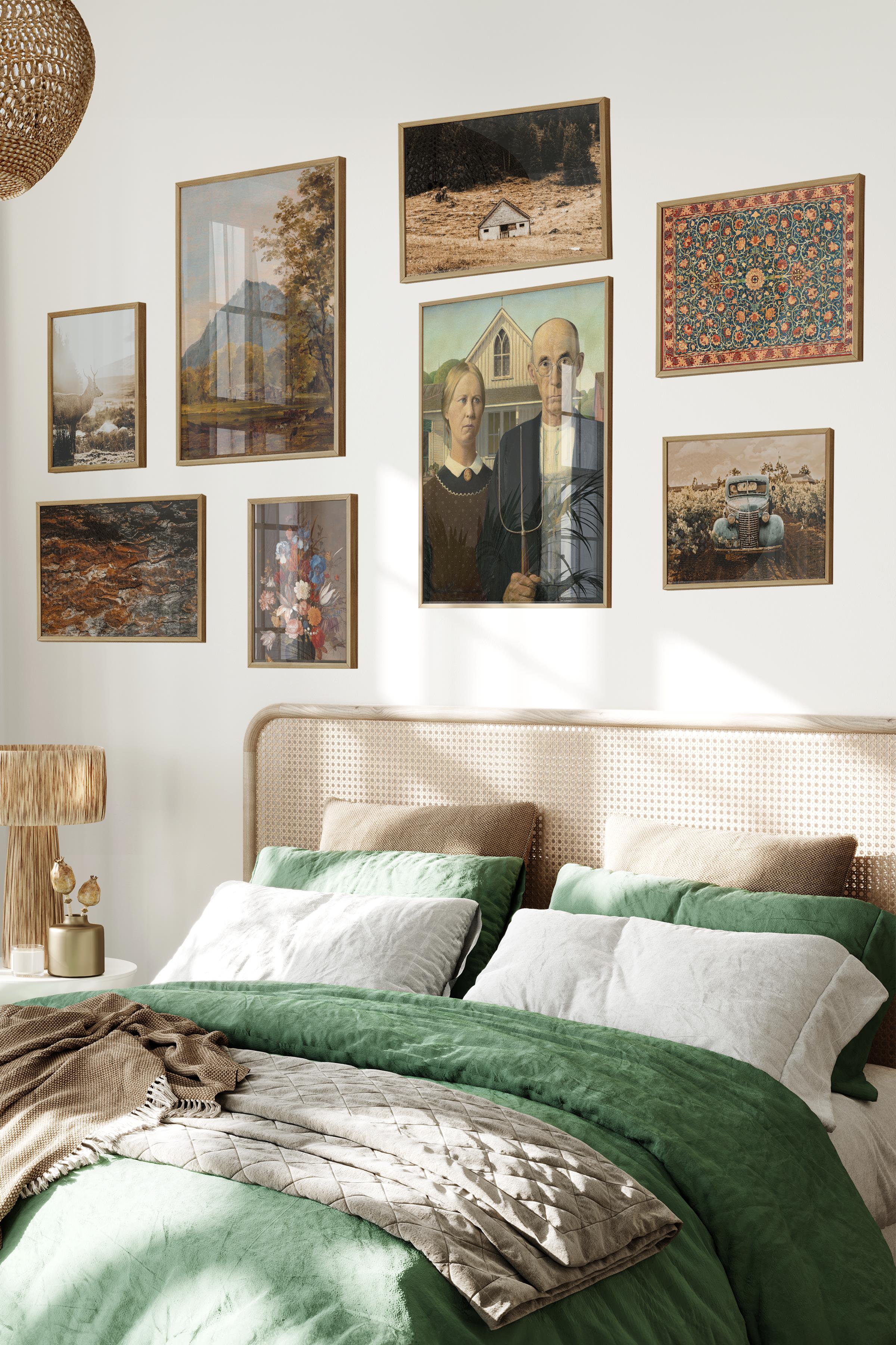 Ahşap Tablo Seti, 8 Adet Çerçeve Seti,Vintage - Kahverengi Rustic Temalı Galeri Poster Seti NO:006