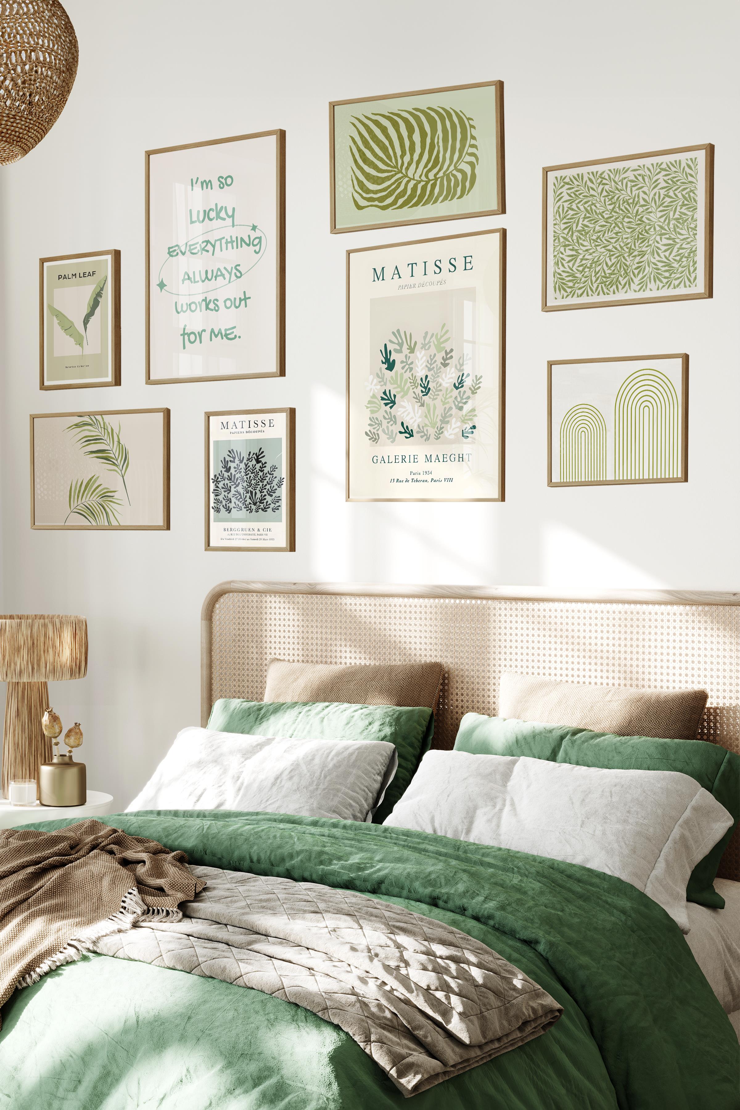 Ahşap Tablo Seti, 8 Adet Çerçeve Seti,Yeşil Matisse Temalı Galeri Poster Seti NO:030