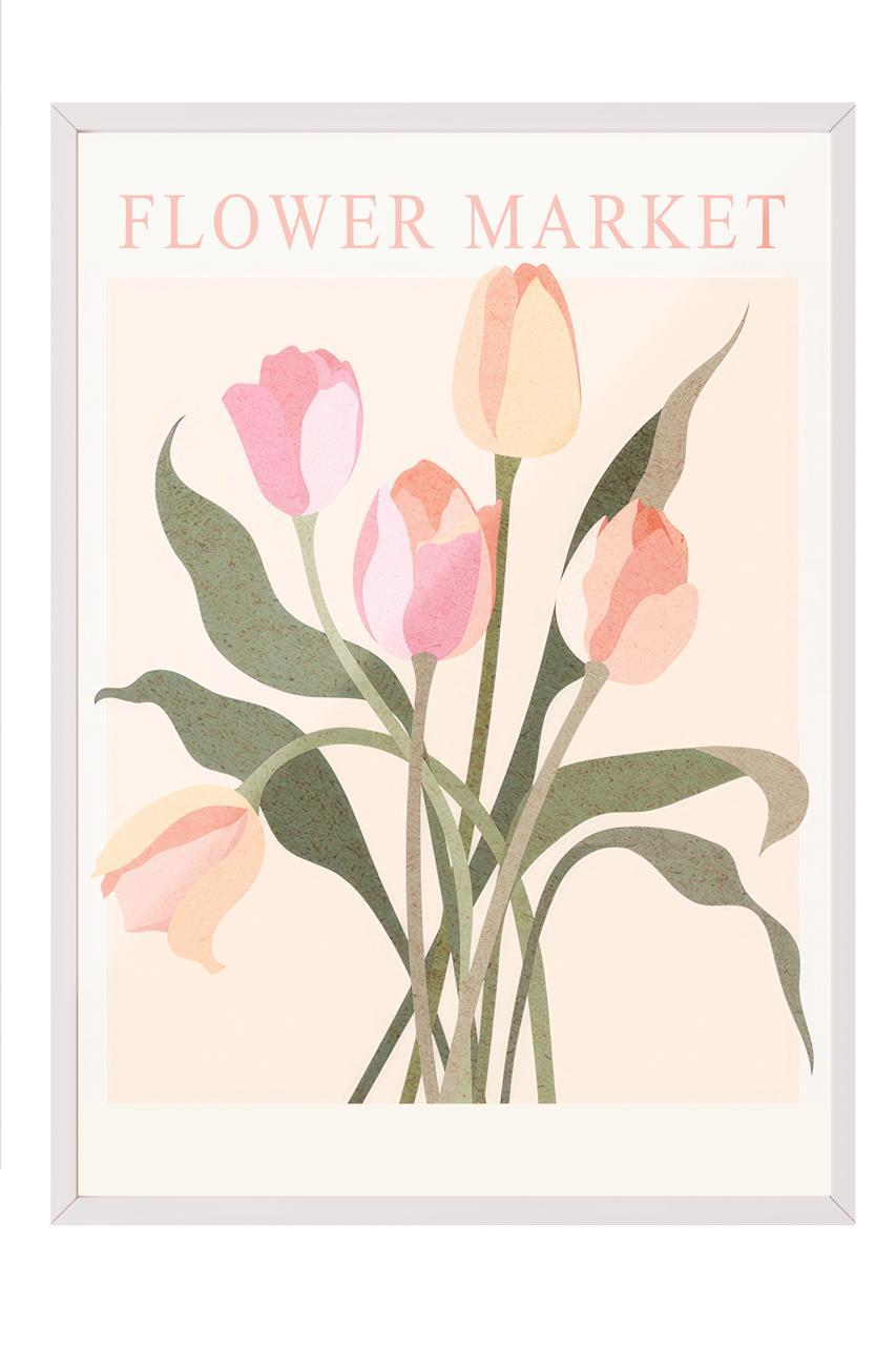 FLOWER MARKET Poster – Beyaz Çerçeveli Tablo