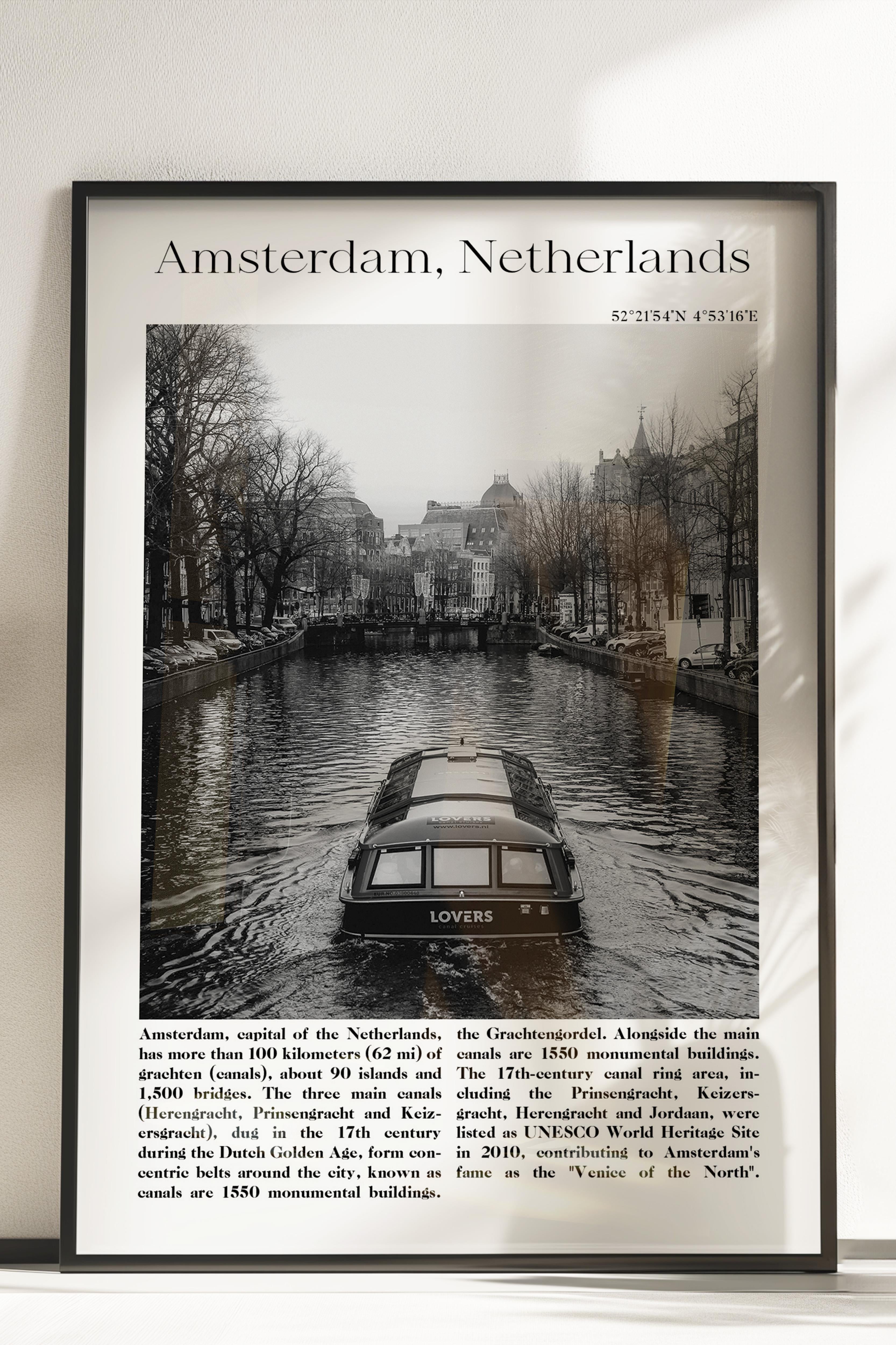 Amsterdam - Hollanda, Şehir Temalı Poster, Çerçevesiz Duvar Posteri, NO:30000