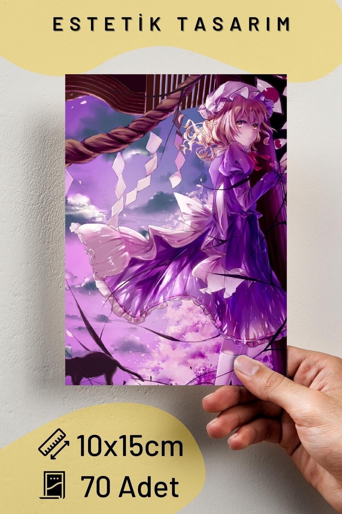 Anime Duvar Poster Seti - Arkası Yapışkanlı Kolaj Set - 70 Adet - Mor Anime Poster Seti
