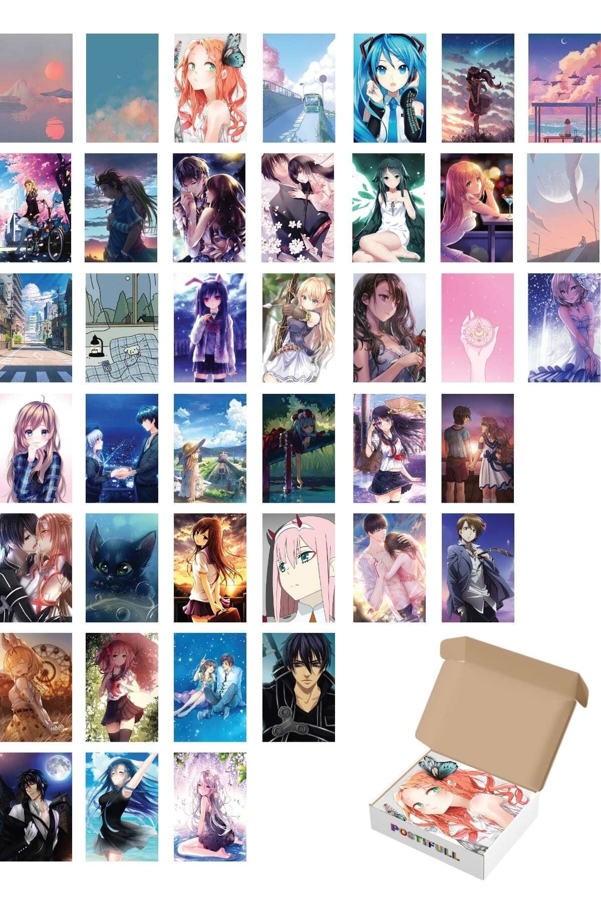 Anime Duvar Poster Seti - Arkası Yapışkanlı Manga Poster Kolaj Seti - 40 Adet - 10cm*15cm