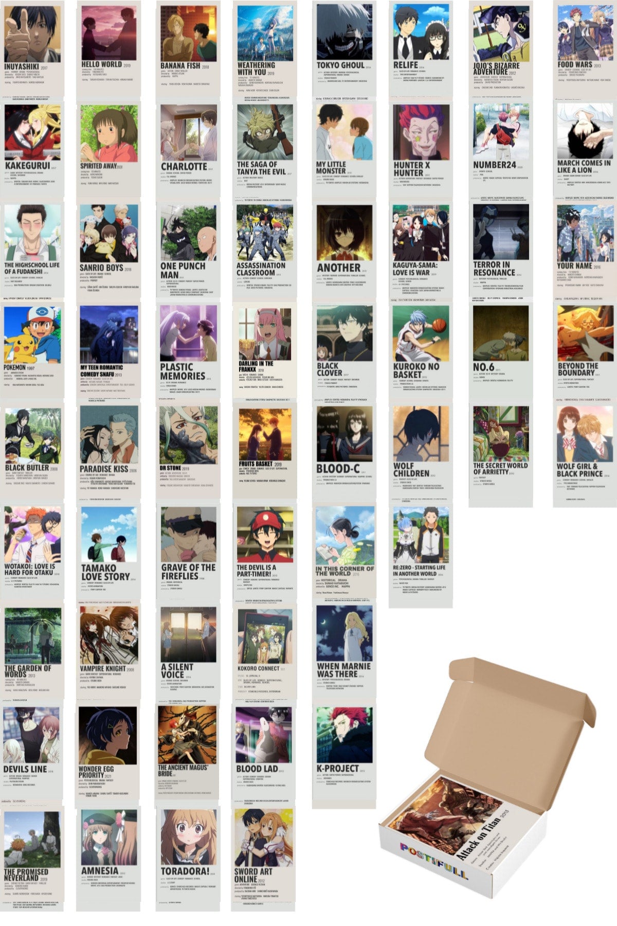 Anime Duvar Poster Seti - Arkası Yapışkanlı Poster Kolaj Seti - 60 Adet - 10cm*15cm - Kutulu Set