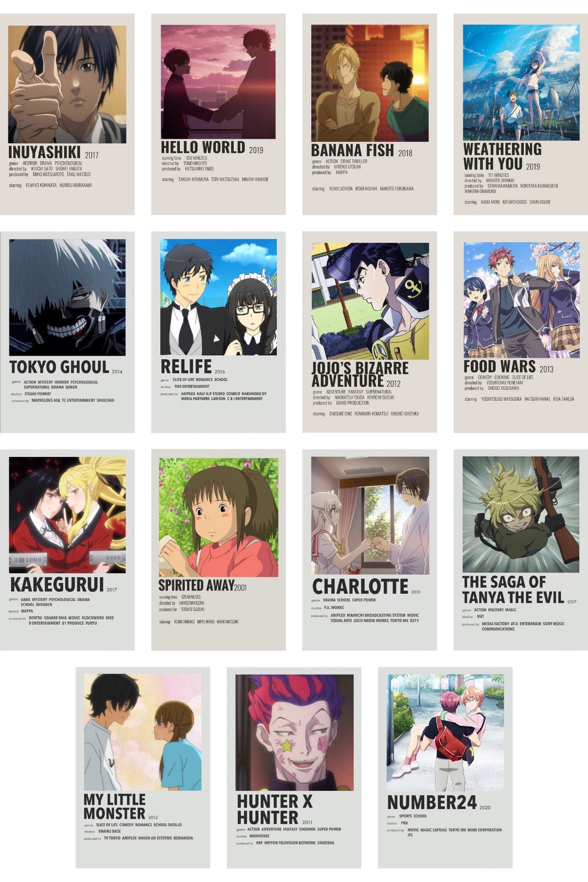 Anime Duvar Poster Seti - Arkası Yapışkanlı Poster Kolaj Seti - 60 Adet - 10cm*15cm - Kutulu Set