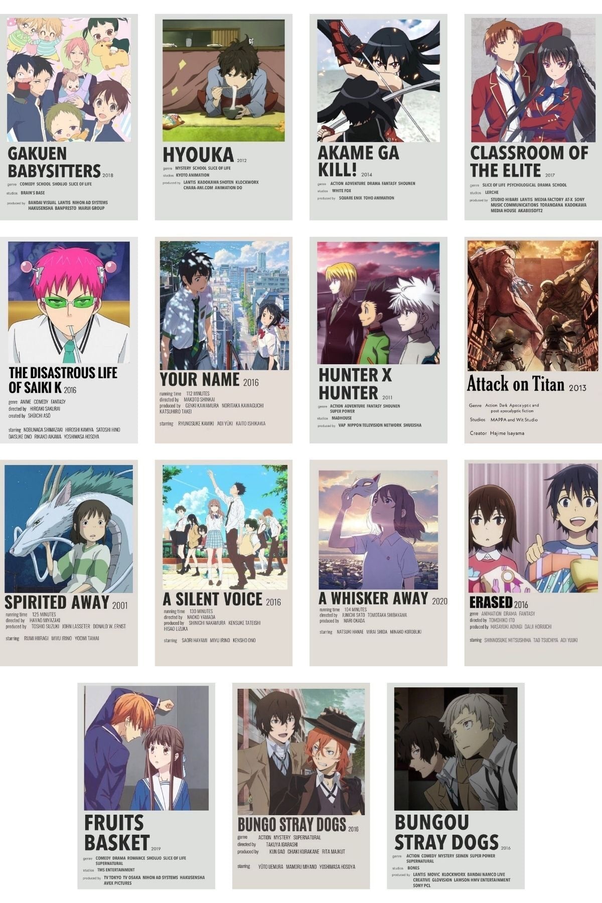 Anime Duvar Poster Seti - Manga Poster Kolaj Seti - 60 Adet - Arkası Yapışkanlı - Kutulu Set