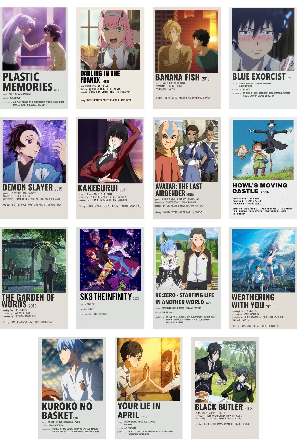 Anime Duvar Poster Seti - Manga Poster Kolaj Seti - 60 Adet - Arkası Yapışkanlı - Kutulu Set