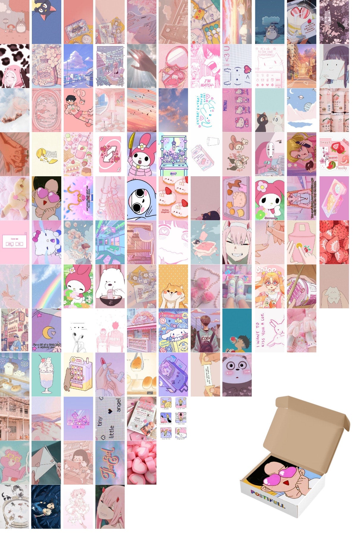 Anime Duvar Posteri Kolaj Set - 110 Adet - Arkası Yapışkanlı Anime Poster Seti - 10cm*15cm - Kutulu