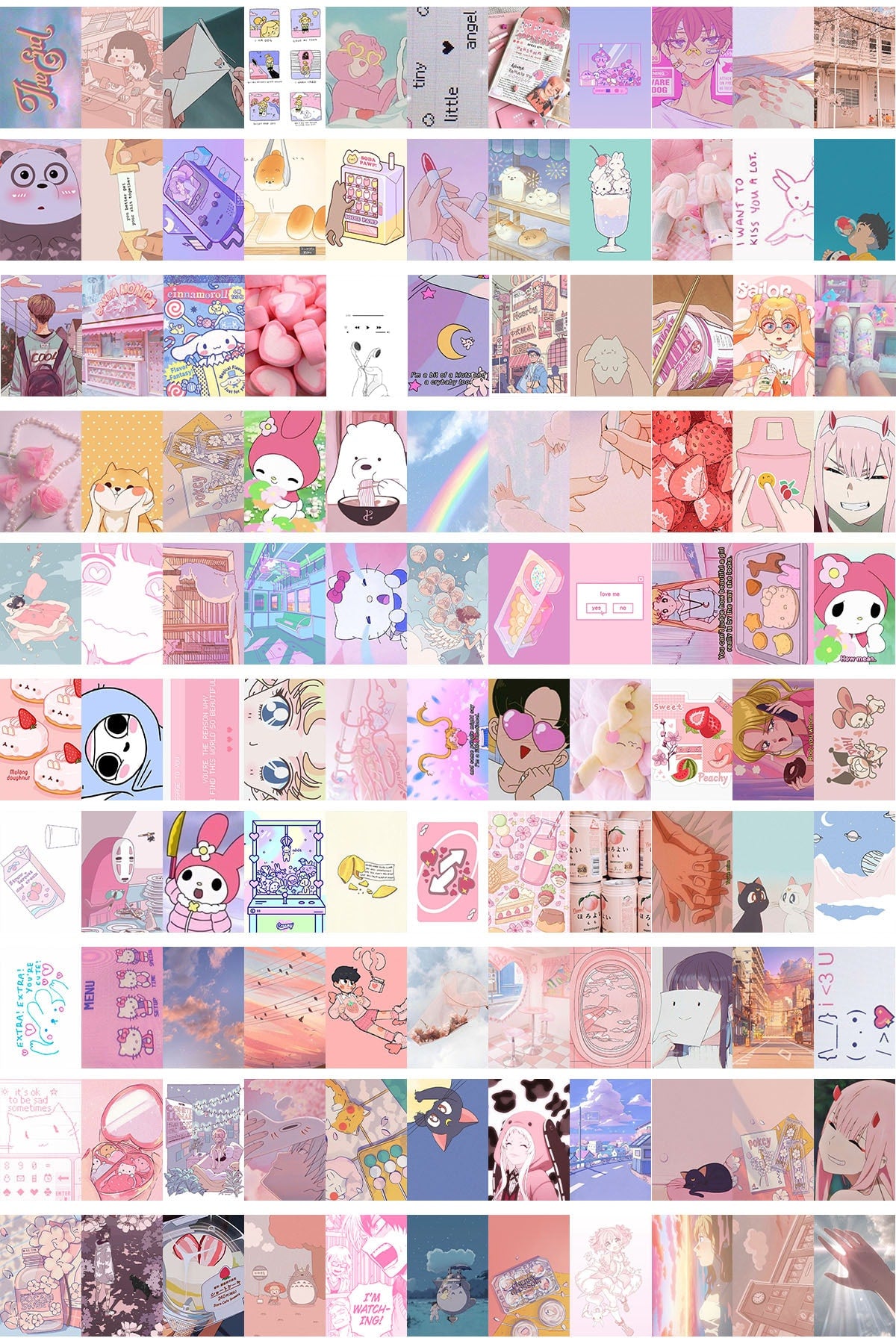 Anime Duvar Posteri Kolaj Set - 110 Adet - Arkası Yapışkanlı Anime Poster Seti - 10cm*15cm - Kutulu
