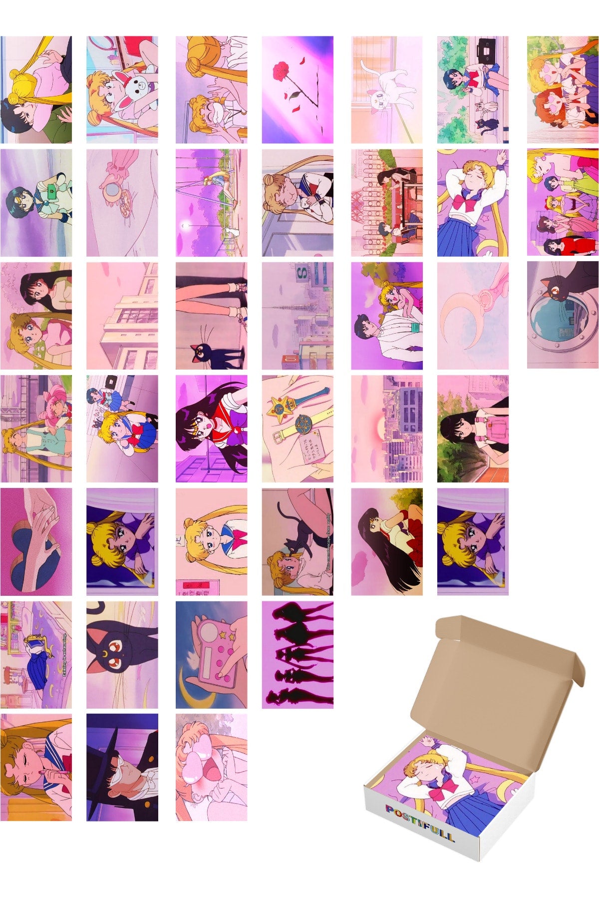 Anime Duvar Posteri Kolaj Seti - 40 Adet - Arkası Yapışkanlı Poster Seti - 10cm*15cm - Kutulu Set