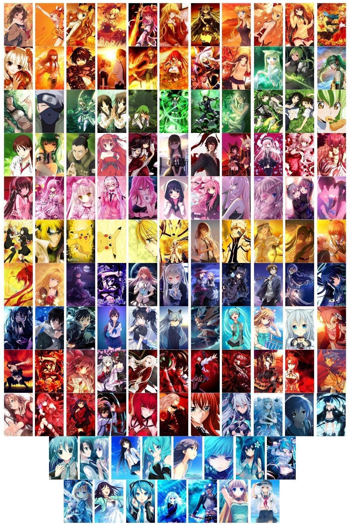 Anime Duvar Posteri Seti - Arkası Yapışkanlı Anime Kolaj Seti - 125 Adet - 10cm*15cm - Kutulu Set