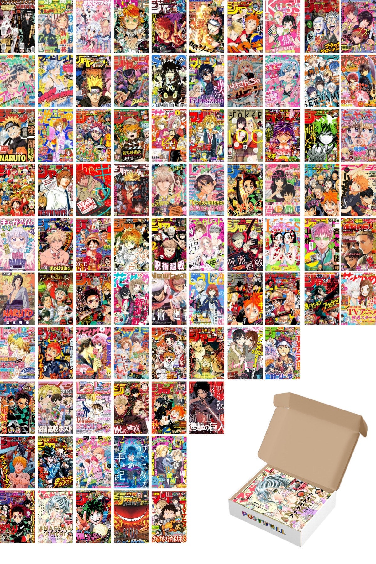 Anime Poster, 84 Adet, Anime Poster Kolaj Seti, Arkası Yapışkanlı, Anime Oda Dekoru, Kutulu Set