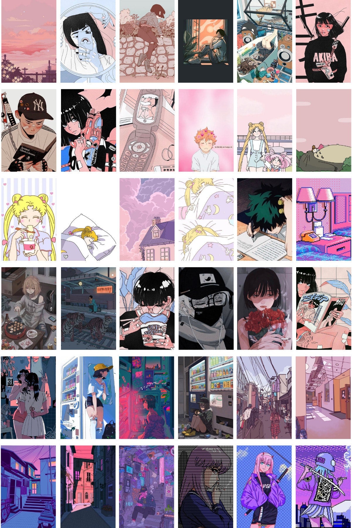 Anime Poster Poster Seti - 130 Adet - Arkası Yapışkanlı Manga Kolaj Seti - 10cm*15cm - Kutulu Set