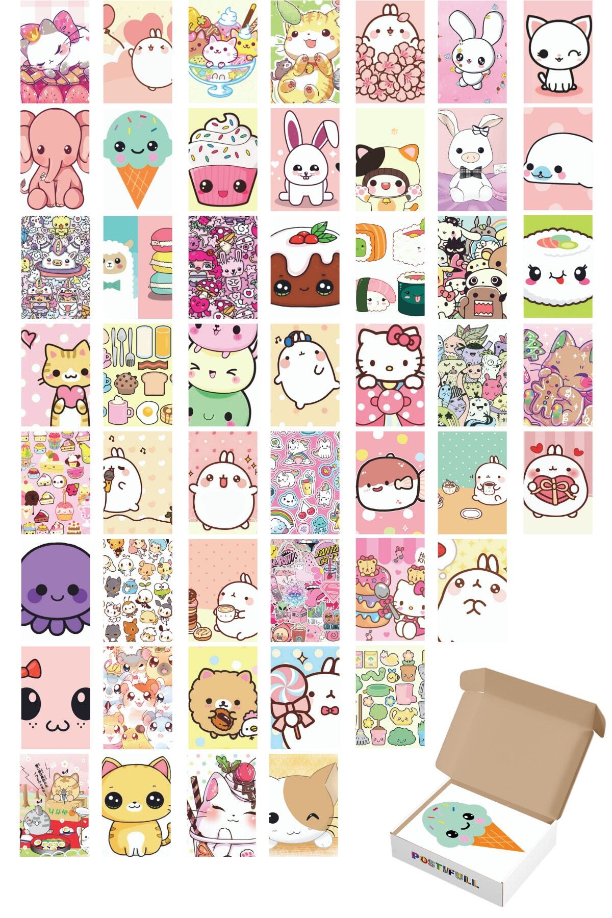 Anime Poster Seti - 50 Adet - Arkası Yapışkanlı Kawaii Poster Seti - 10cm*15cm - Kutulu Set