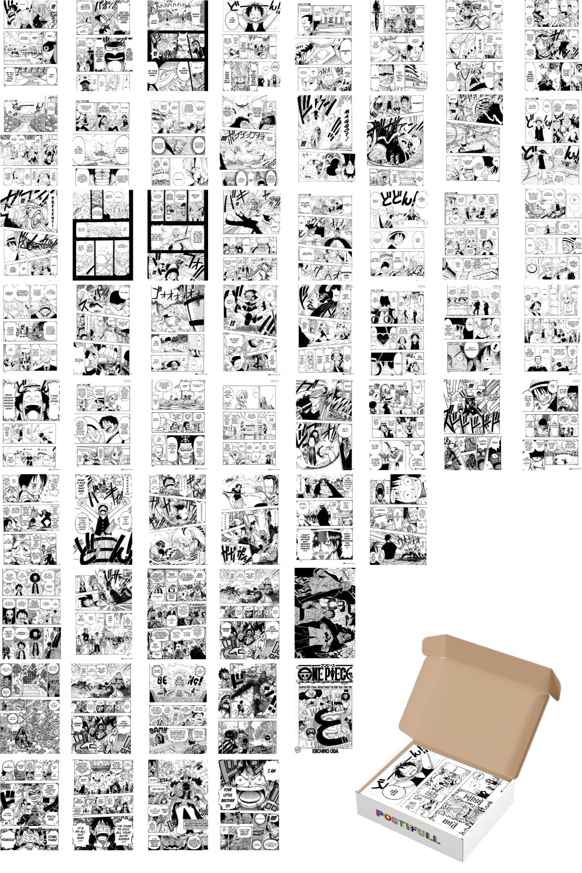 Anime Poster Seti, Arkası Yapışkanlı One Piece Poster, Manga Poster Kolaj Seti 60 Adet, Anime Poster