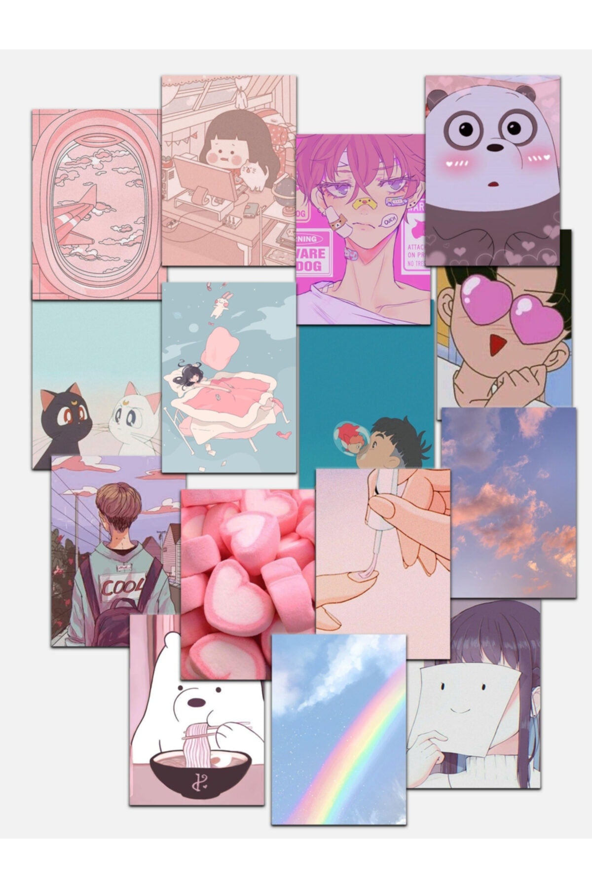 Anime Poster Seti, Modern Tablo Poster Seti, Dekoratif Poster Kolaj Seti, Çerçevesiz Poster