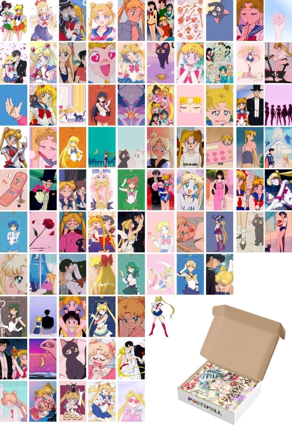 Anime Poster Seti - "sailor Moon" Kolaj Seti - 84 Adet - Arkası Yapışkanlı - 10cm*15cm- Kutulu Set
