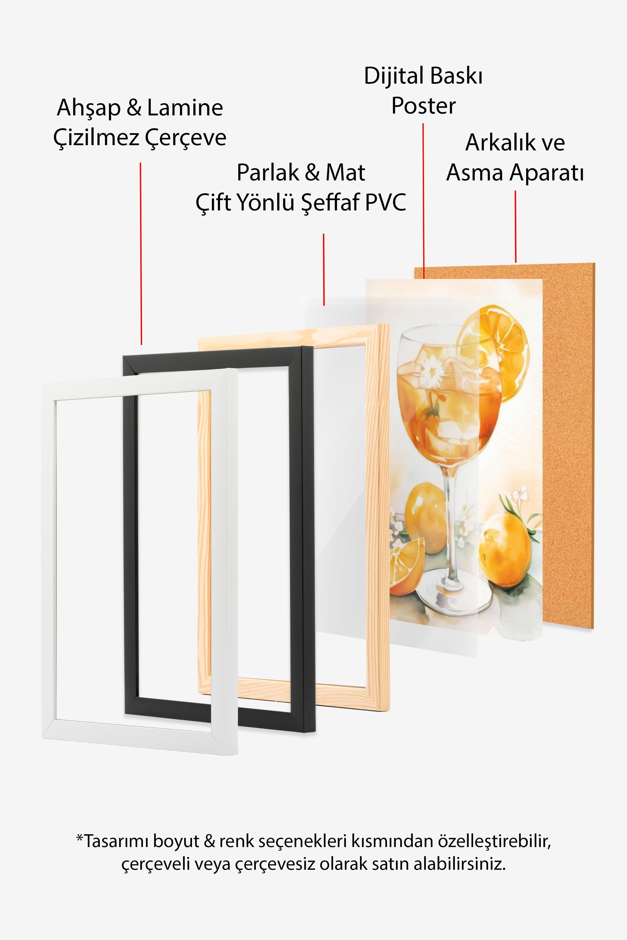 Aperol Art Çerçeveli Tablo, Beyaz Çerçeve ve Poster, Dikey Duvar Tablosu Comfort Serisi NO:108567