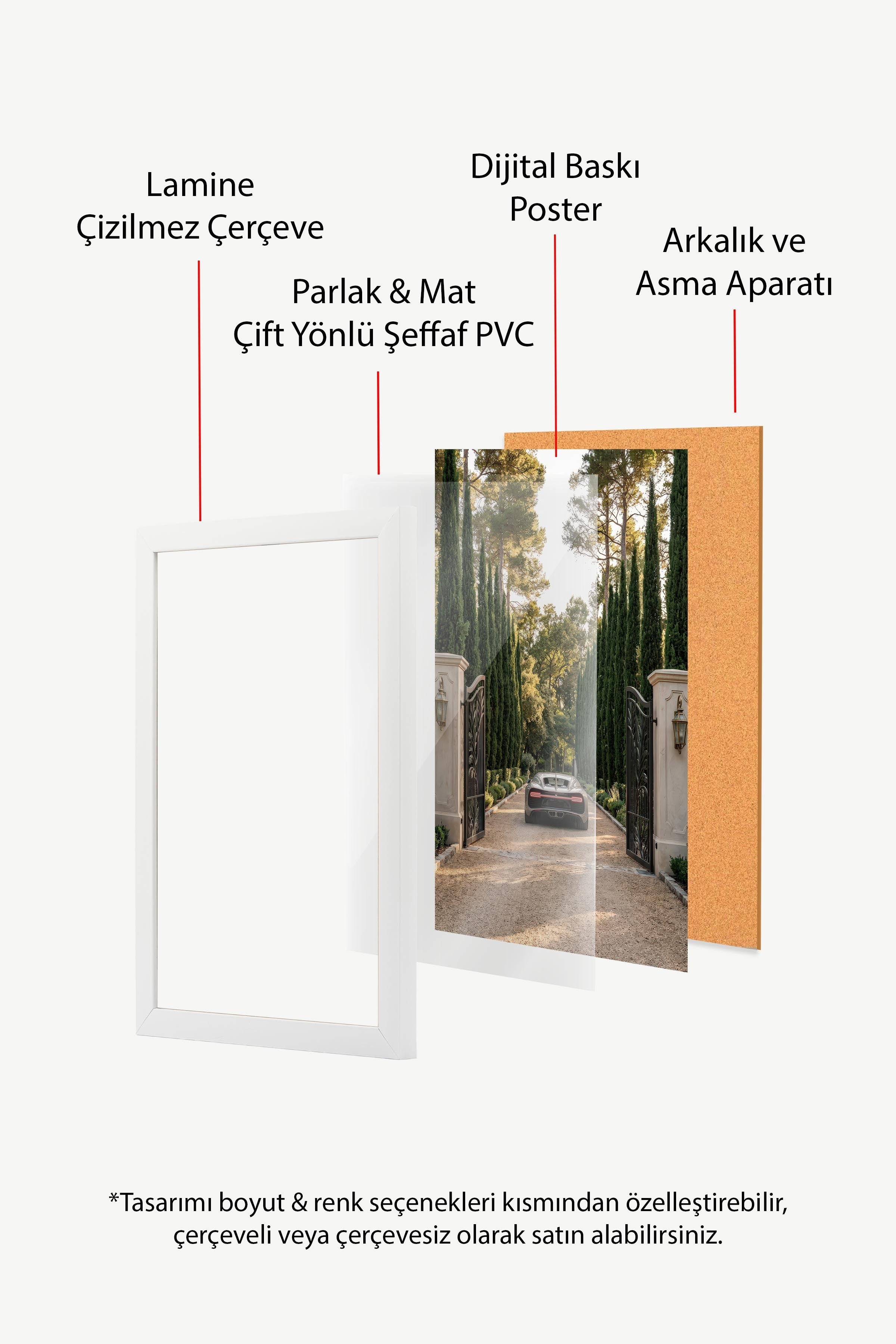 Araba ve Ağaçlar Posteri, Beyaz Çerçeveli Poster, Old Money Serisi, NO:113156