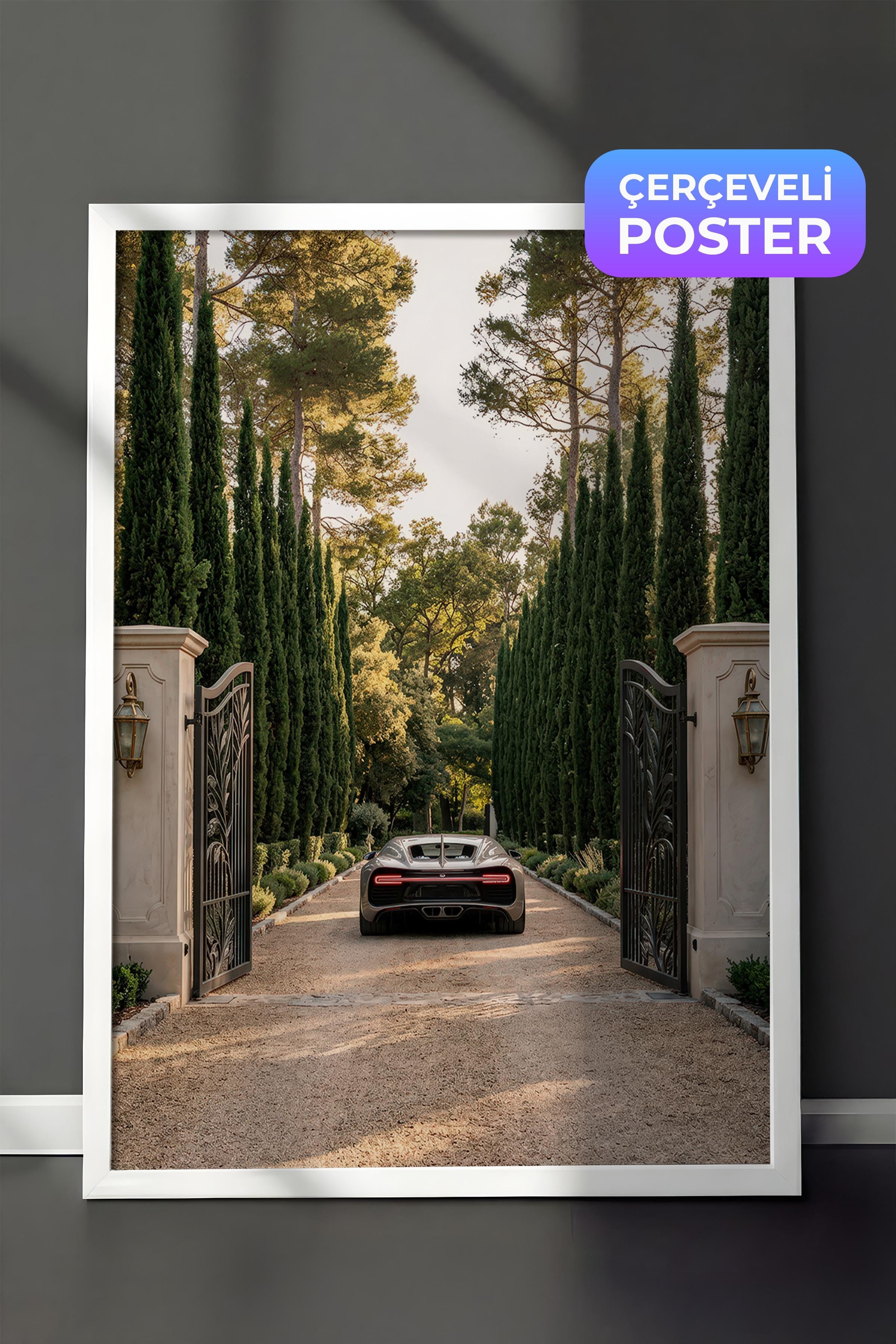Araba ve Ağaçlar Posteri, Beyaz Çerçeveli Poster, Old Money Serisi, NO:113156