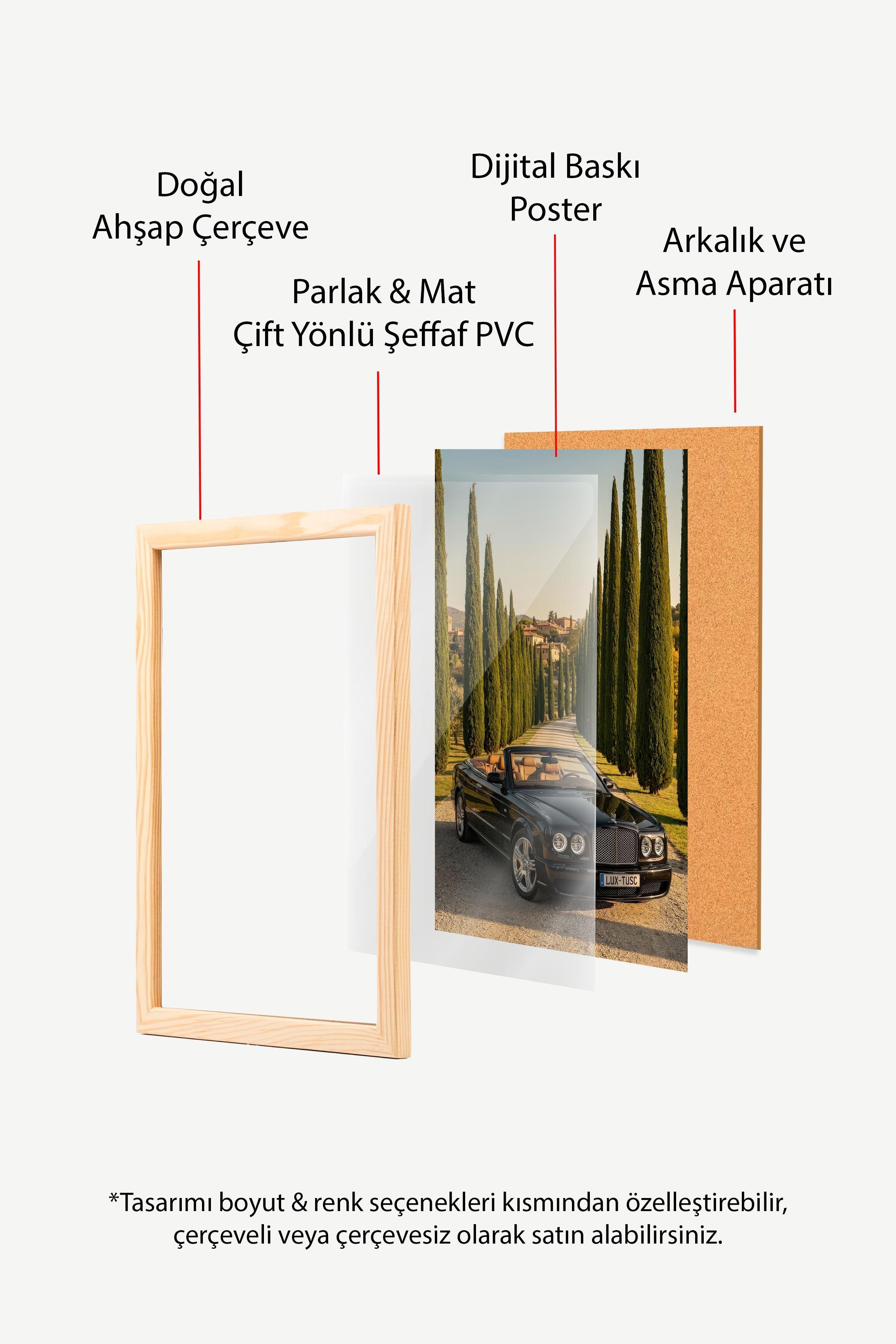 Araba ve Ağaçlı Yol Posteri, Ahşap Çerçeveli Poster, Old Money Serisi, NO:113121