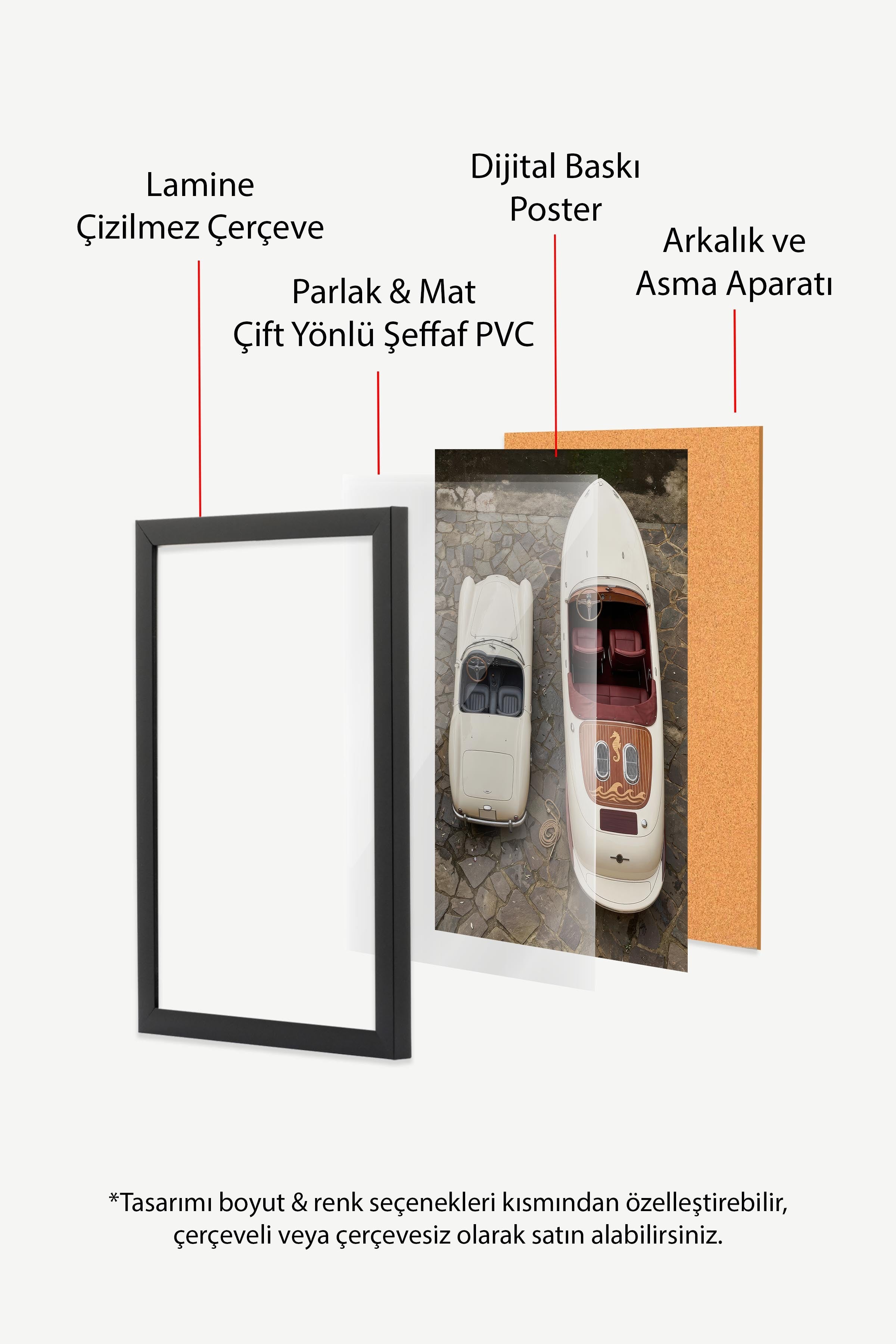 Araba ve Tekne Posteri, Siyah Çerçeveli Poster, Old Money Serisi, NO:113165