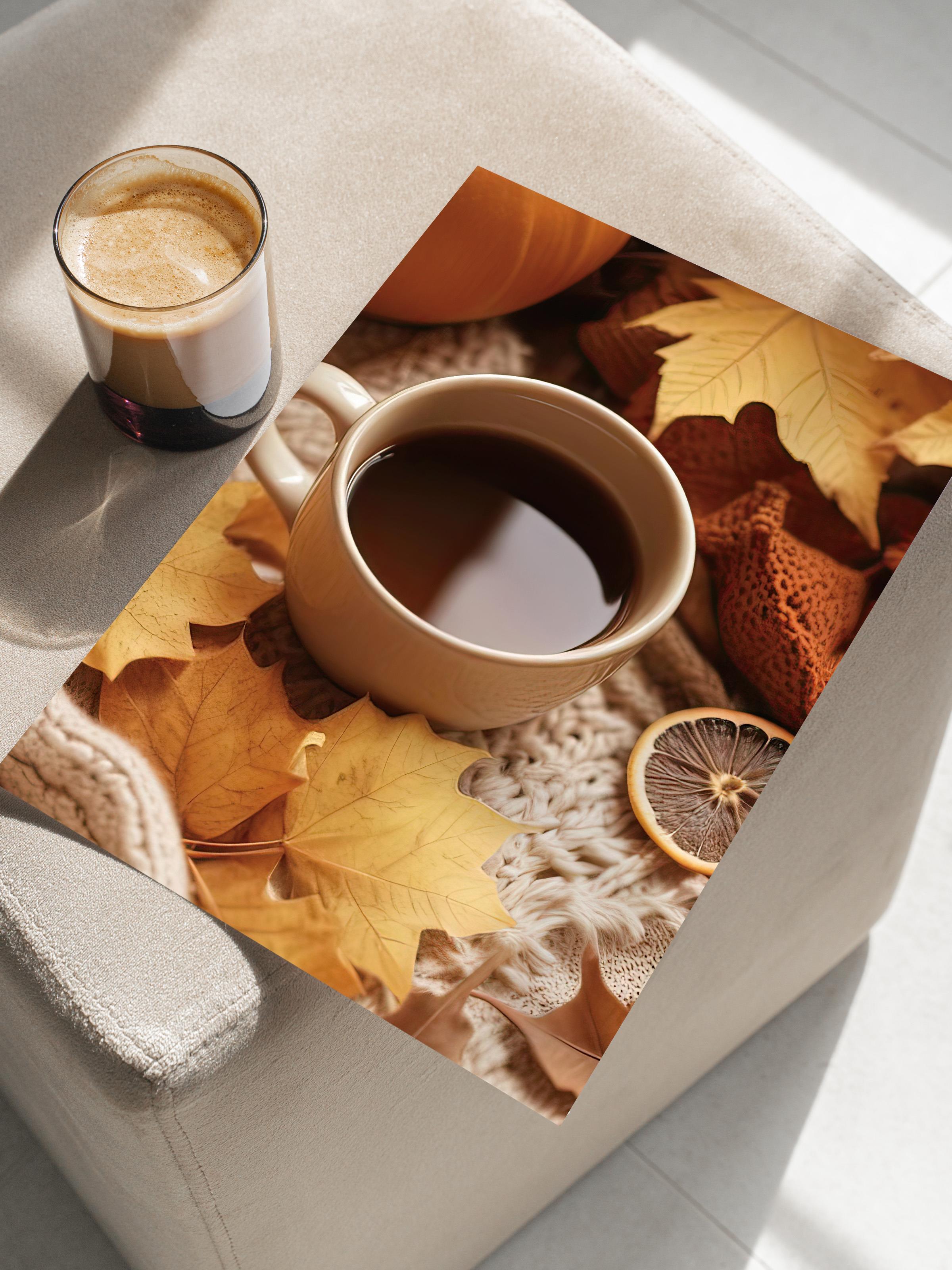 Autumn Tea Poster, Çerçevesiz Duvar Posteri, Dikey Duvar Tablosu Comfort Serisi NO:108348