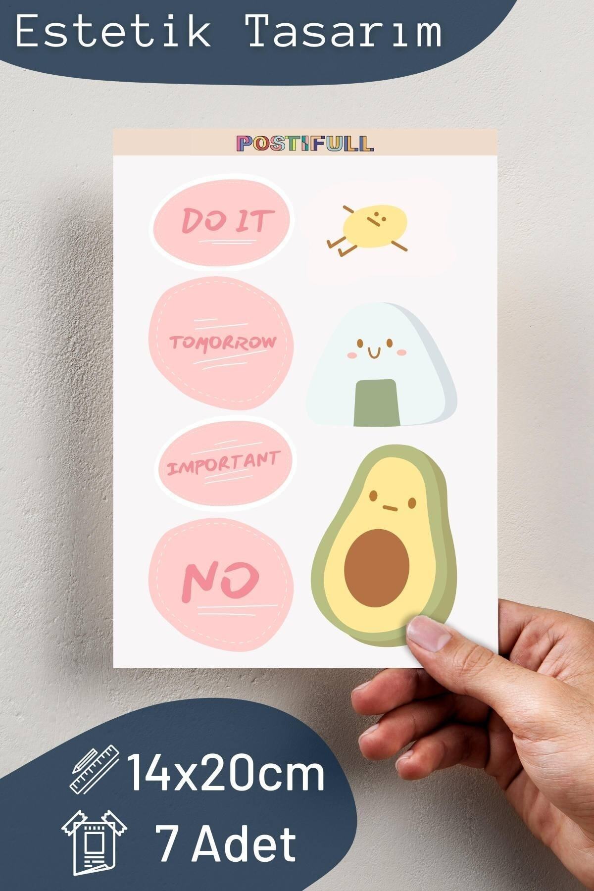 Avakado Temalı Sticker Seti - 7 Adet Etiket Seti- Telefon, Tablet, Defter Laptop Uyumlu Etiket