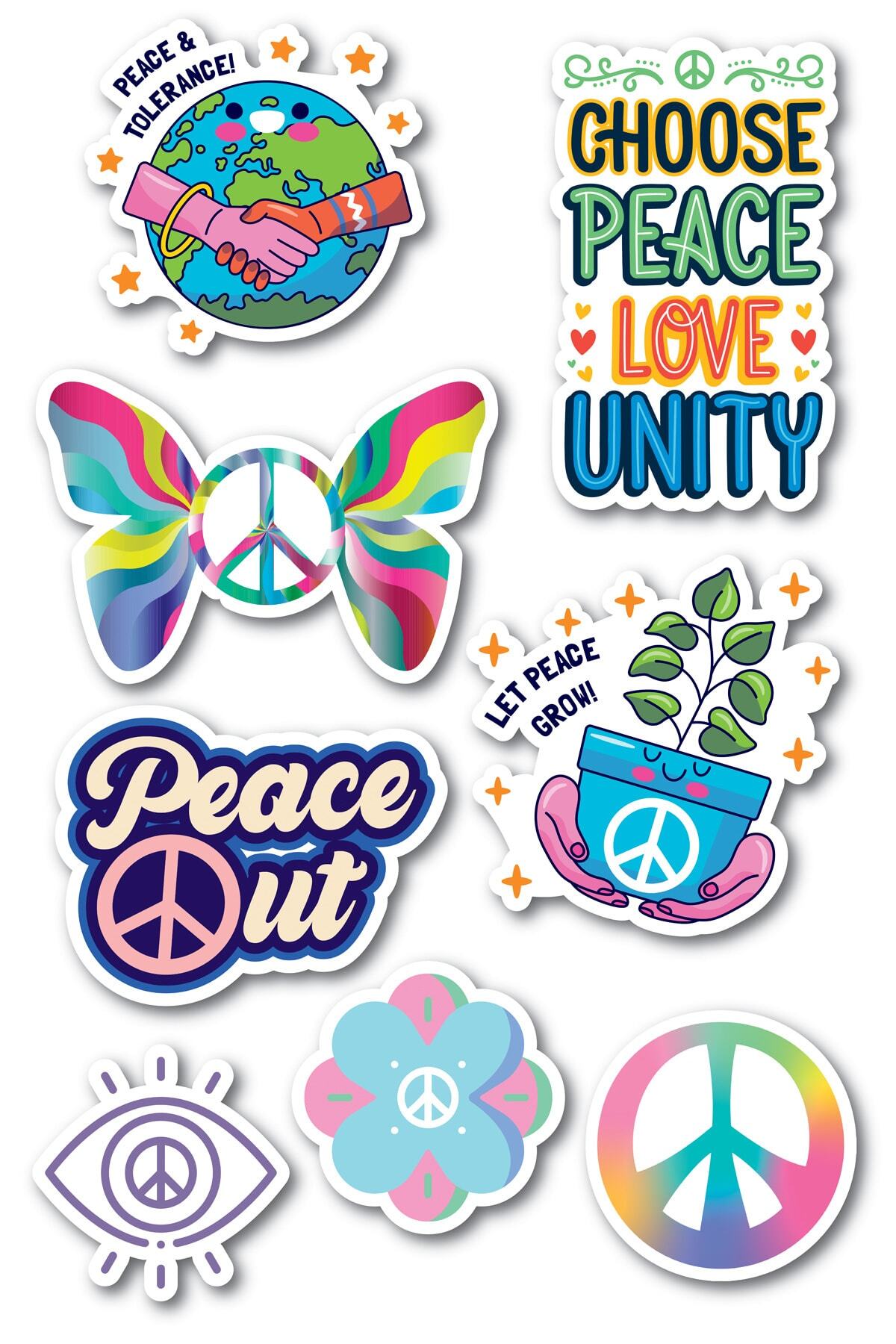 Barış Temalı Sticker Seti - 8 Adet Etiket Seti- Telefon, Tablet, Defter Laptop Uyumlu Etiket