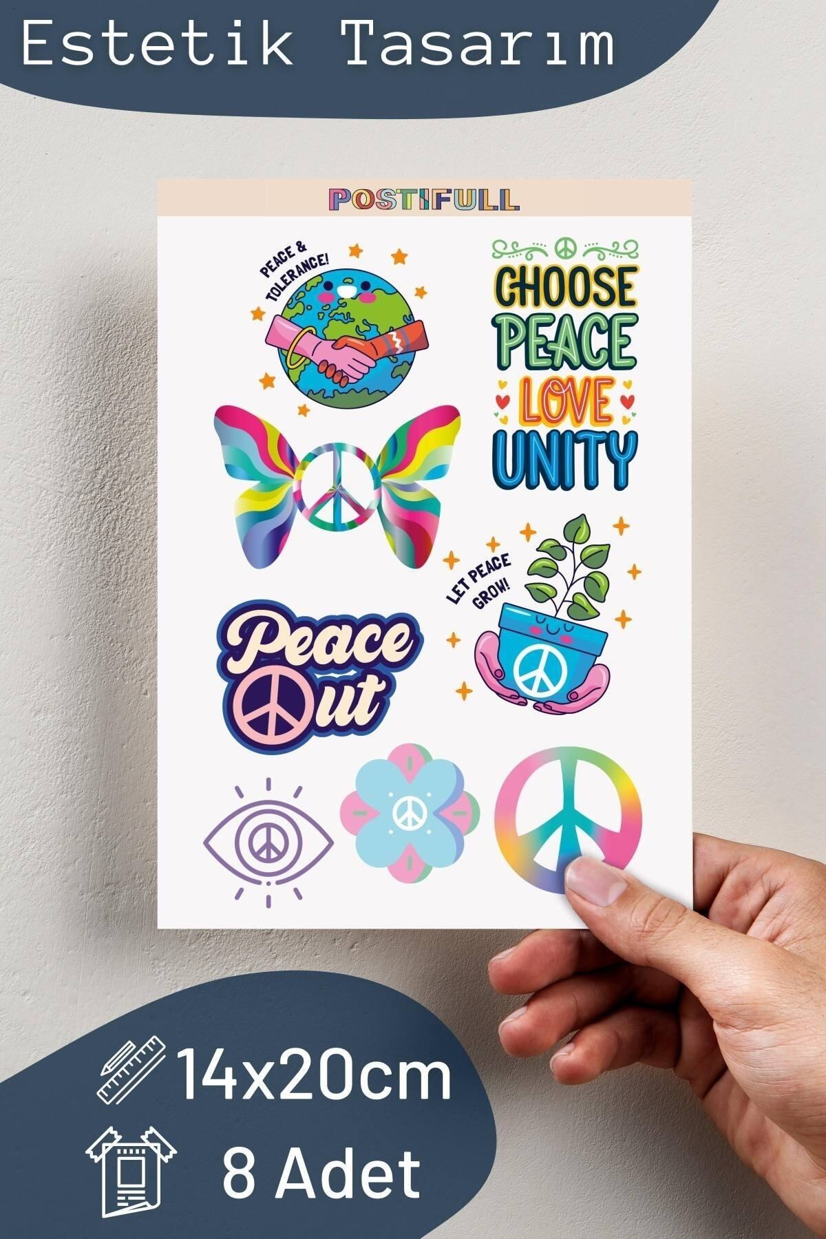 Barış Temalı Sticker Seti - 8 Adet Etiket Seti- Telefon, Tablet, Defter Laptop Uyumlu Etiket