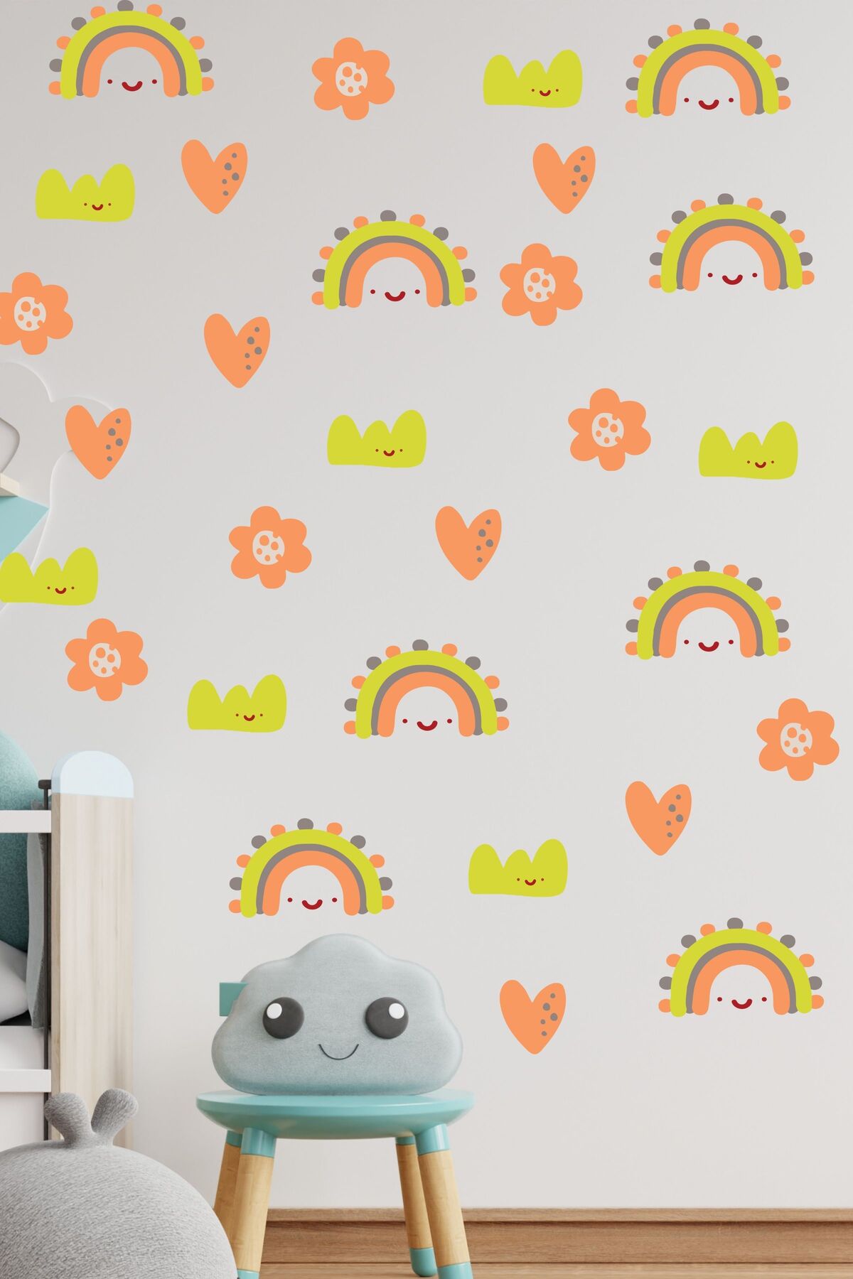 Bebek Odası Sticker Seti, Boho Gökkuşağı Çocuk Odası Duvar Dekoru, Bebek Odası Duvar Stickerı