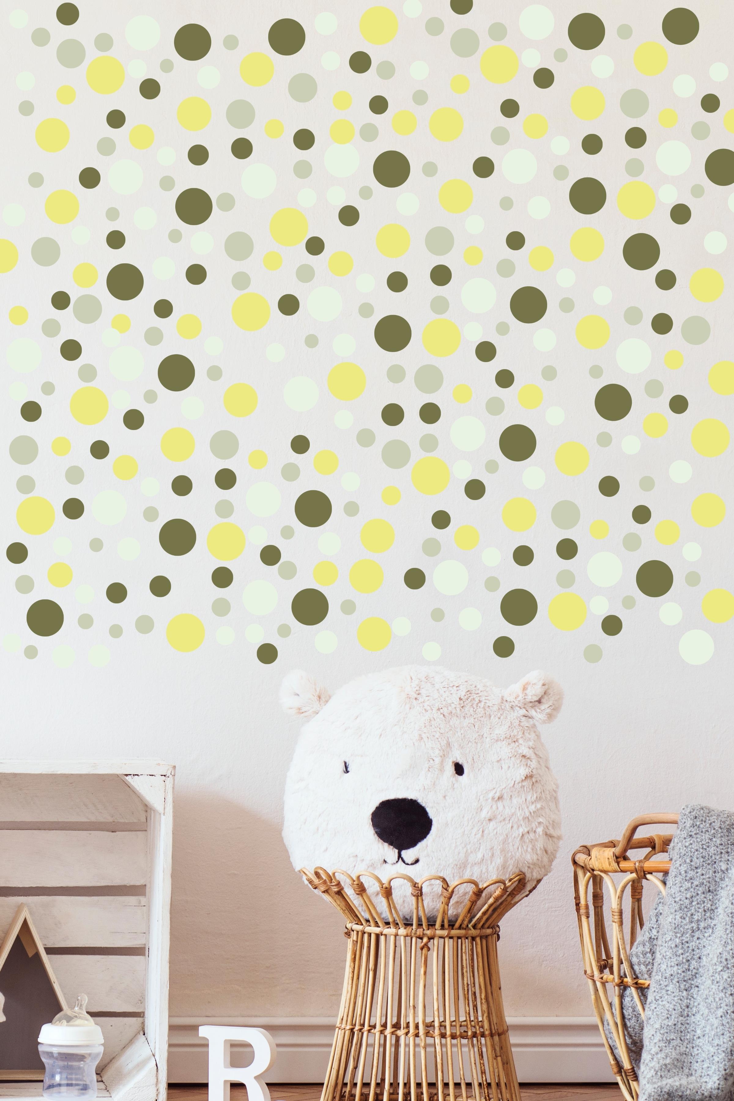 Bebek Odası Sticker Seti Duvar Dekoru, Açık Mavi Yeşil Puantiye Desen, Çocuk Odası Duvar Stickerı