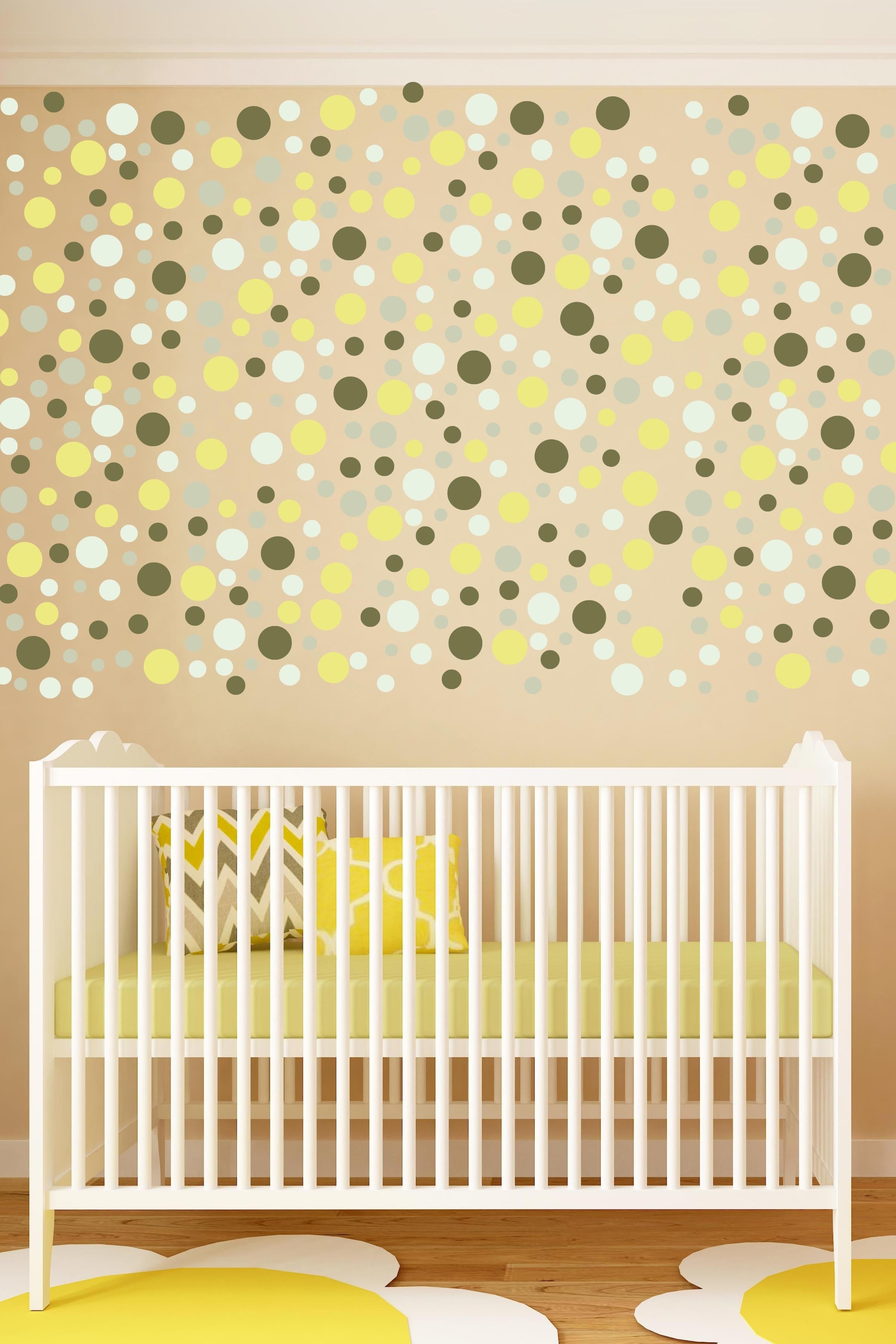 Bebek Odası Sticker Seti Duvar Dekoru, Açık Mavi Yeşil Puantiye Desen, Çocuk Odası Duvar Stickerı