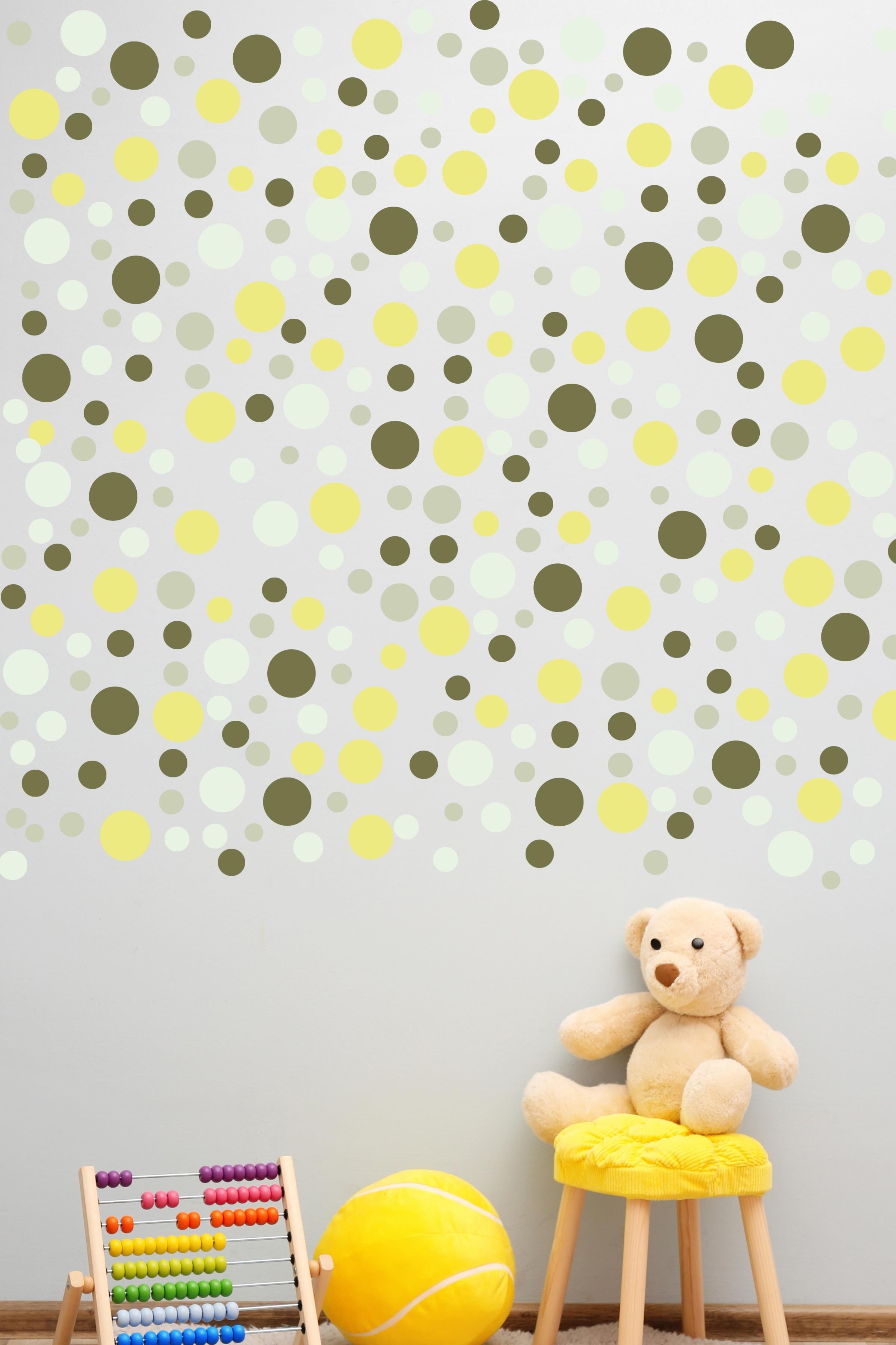 Bebek Odası Sticker Seti Duvar Dekoru, Açık Mavi Yeşil Puantiye Desen, Çocuk Odası Duvar Stickerı