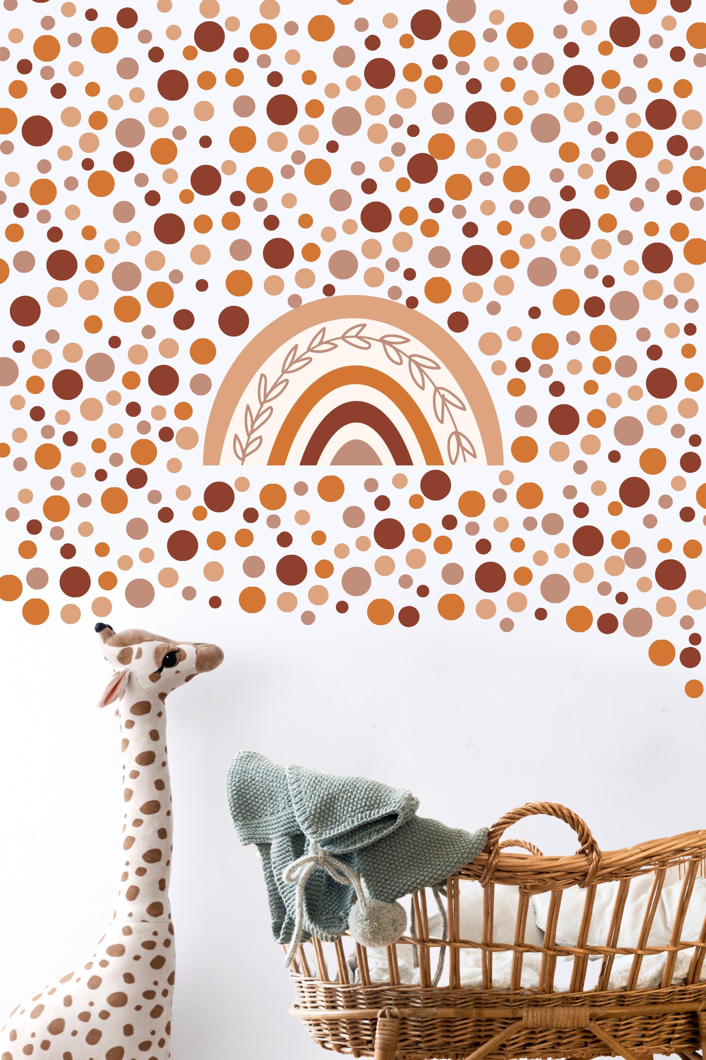 Bebek Odası Sticker Seti Duvar Dekoru, Gökkuşağı ve Puantiye Desen, Çocuk Odası Duvar Stickerı
