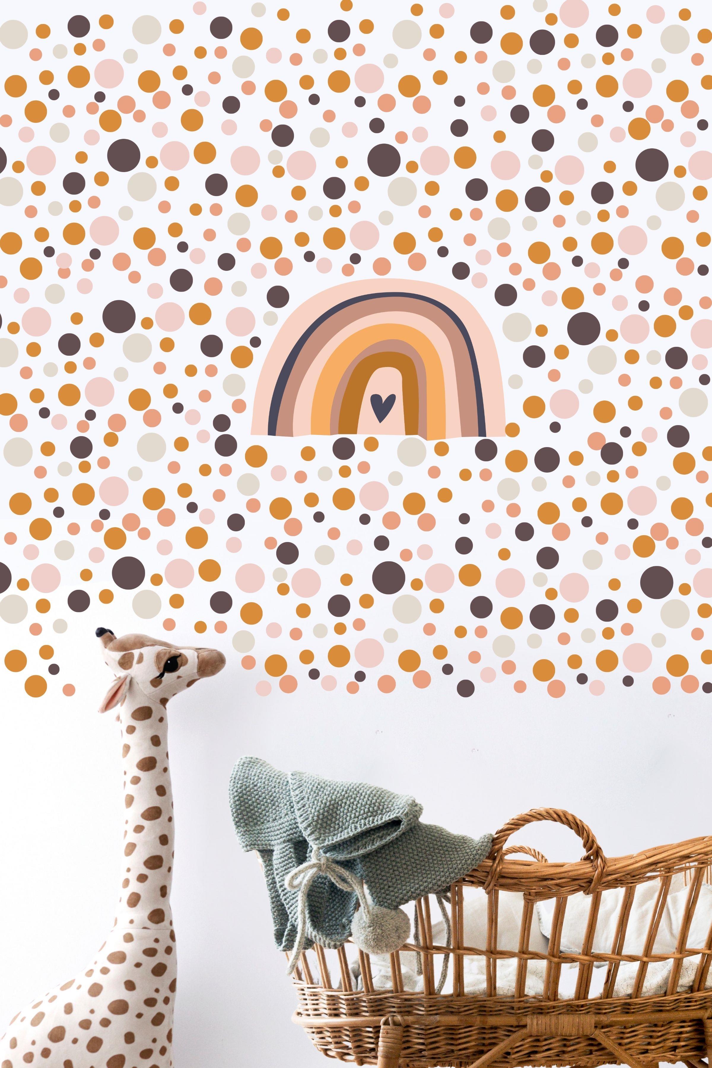 Bebek Odası Sticker Seti Duvar Dekoru, Gökkuşağı ve Puantiye Desen, Çocuk Odası Duvar Stickerı