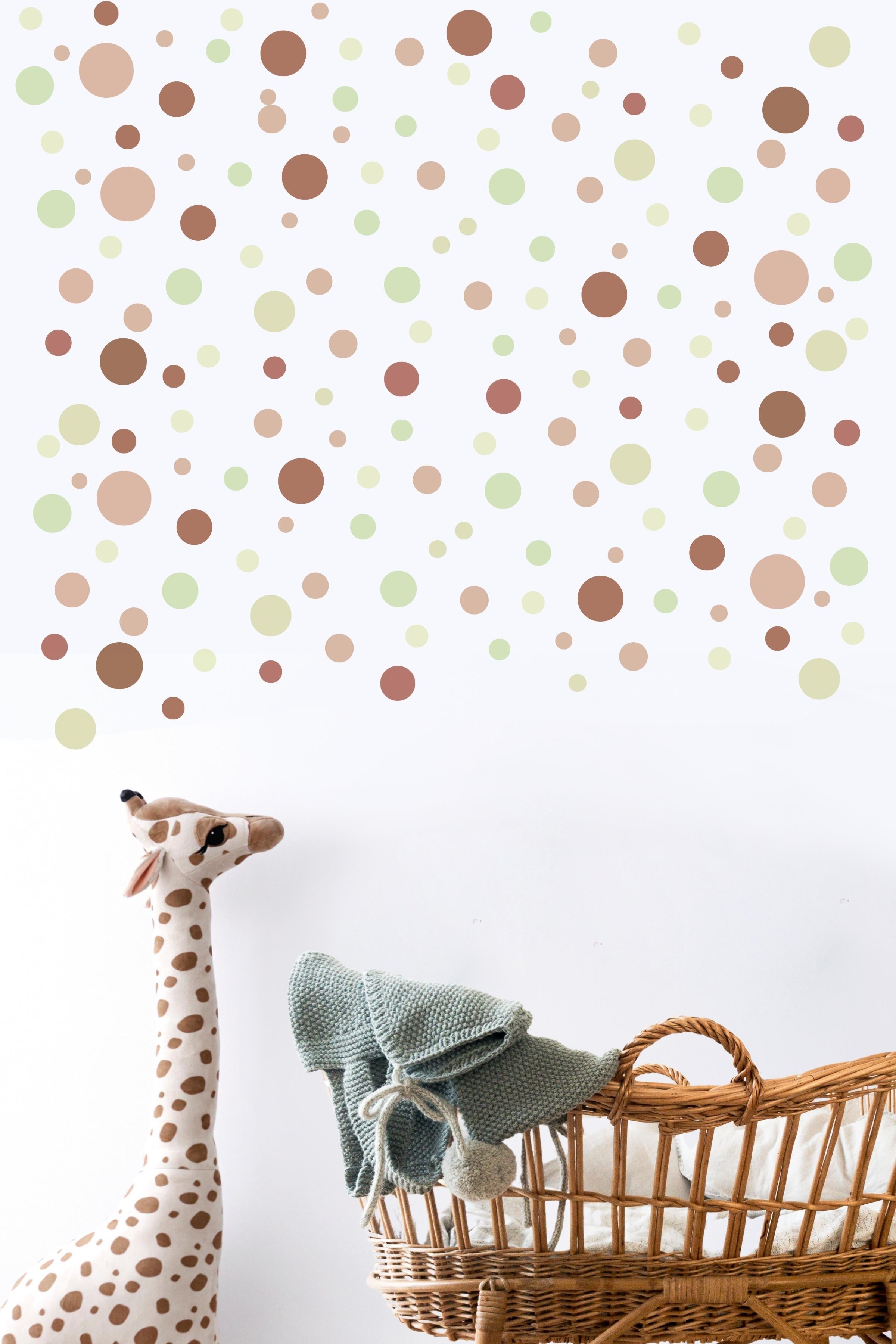 Bebek Odası Sticker Seti Duvar Dekoru, Kahverengi & Gül Kurusu Puantiye Desen, Çocuk Odası Duvar Stickerı
