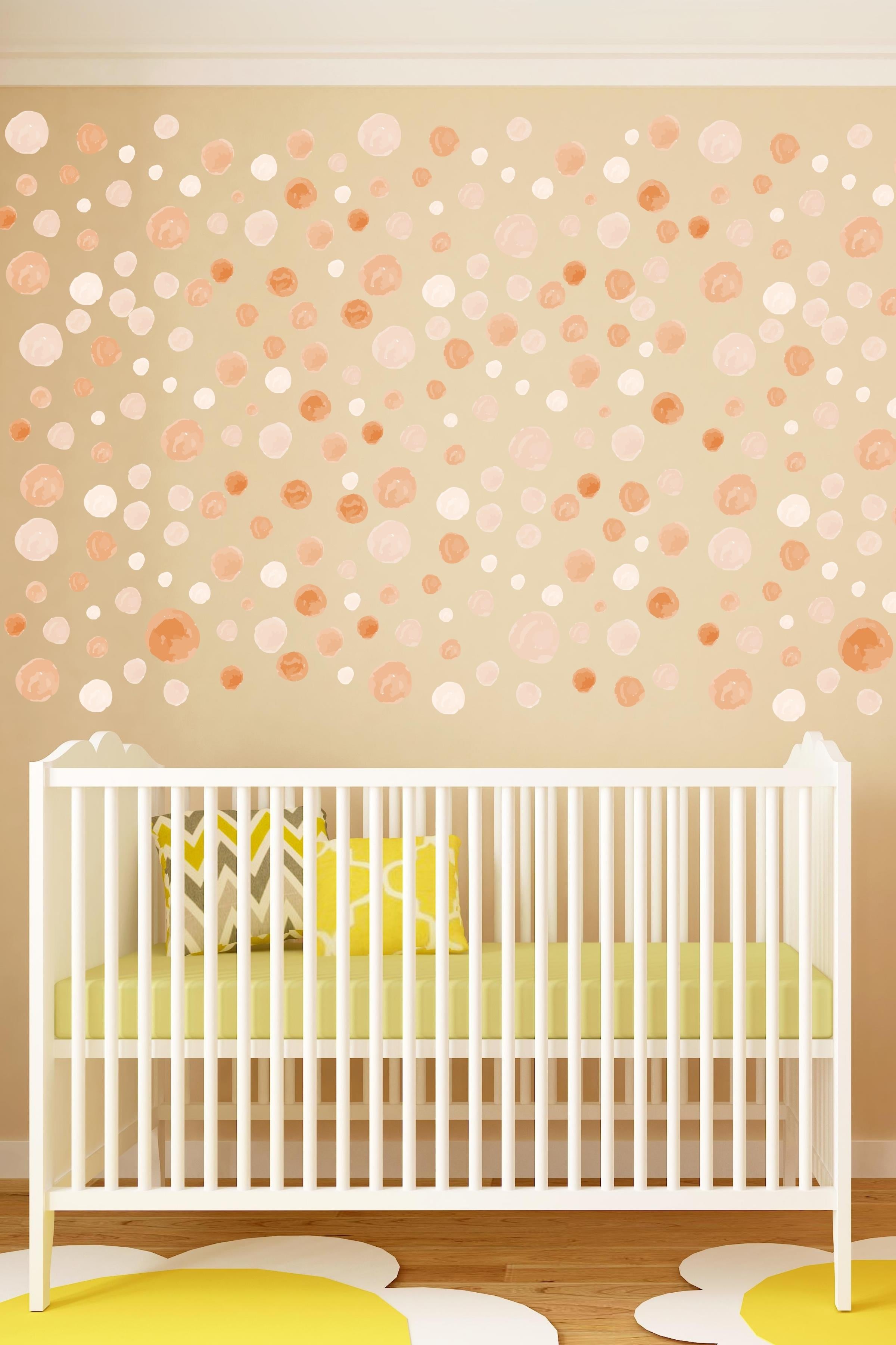Bebek Odası Sticker Seti Duvar Dekoru, Kahverengi Puantiye Desen, Çocuk Odası Duvar Stickerı