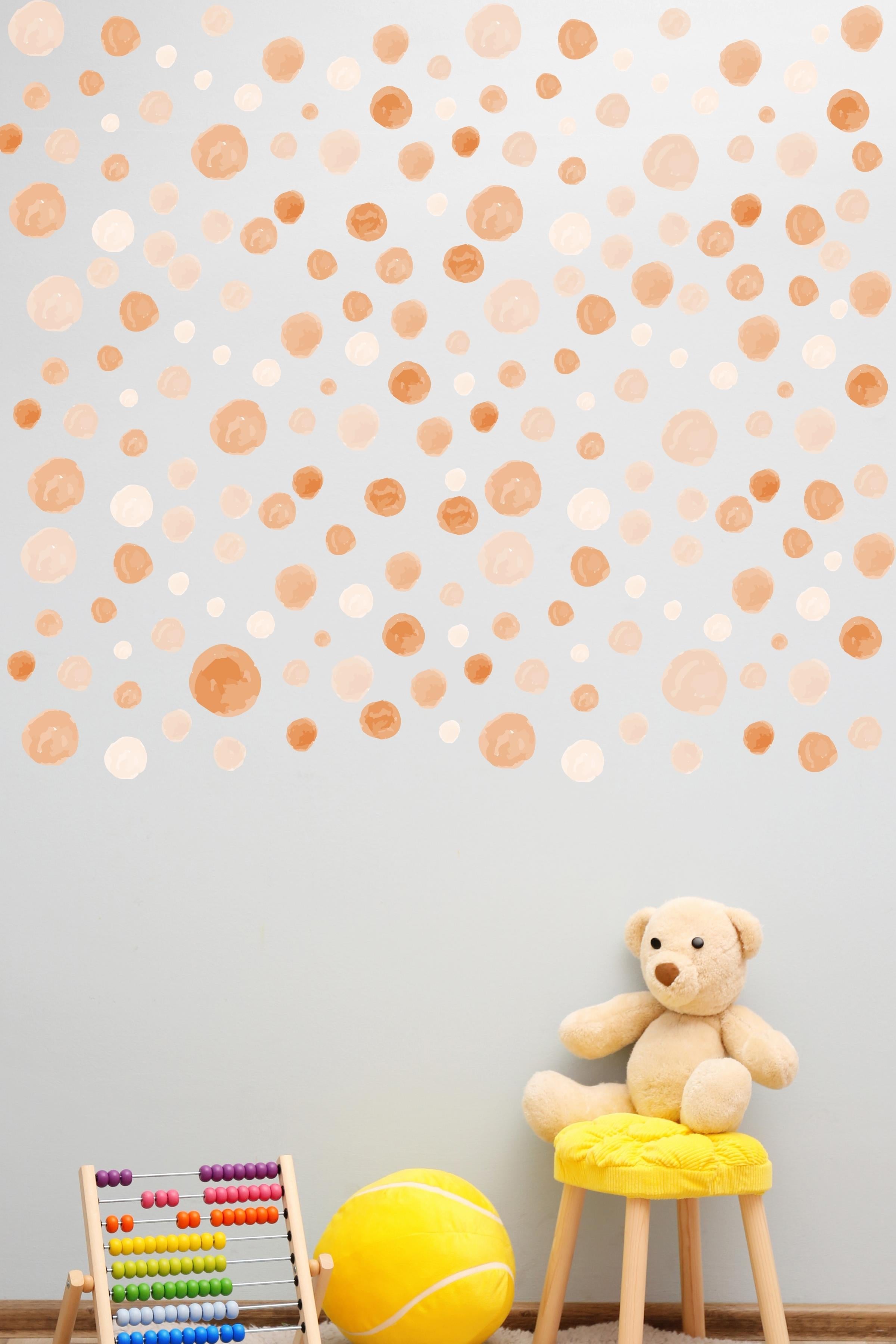 Bebek Odası Sticker Seti Duvar Dekoru, Kahverengi Puantiye Desen, Çocuk Odası Duvar Stickerı