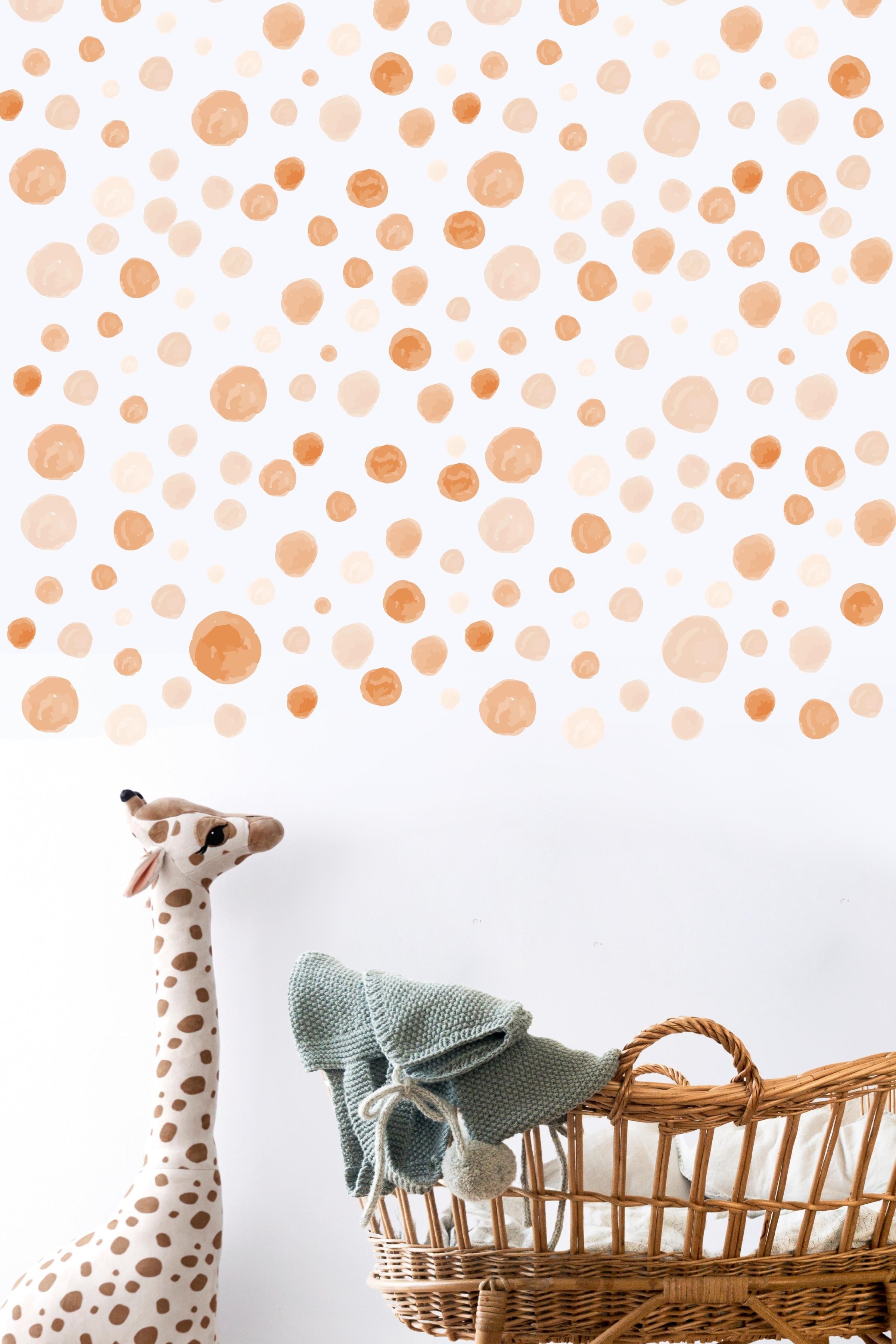 Bebek Odası Sticker Seti Duvar Dekoru, Kahverengi Puantiye Desen, Çocuk Odası Duvar Stickerı