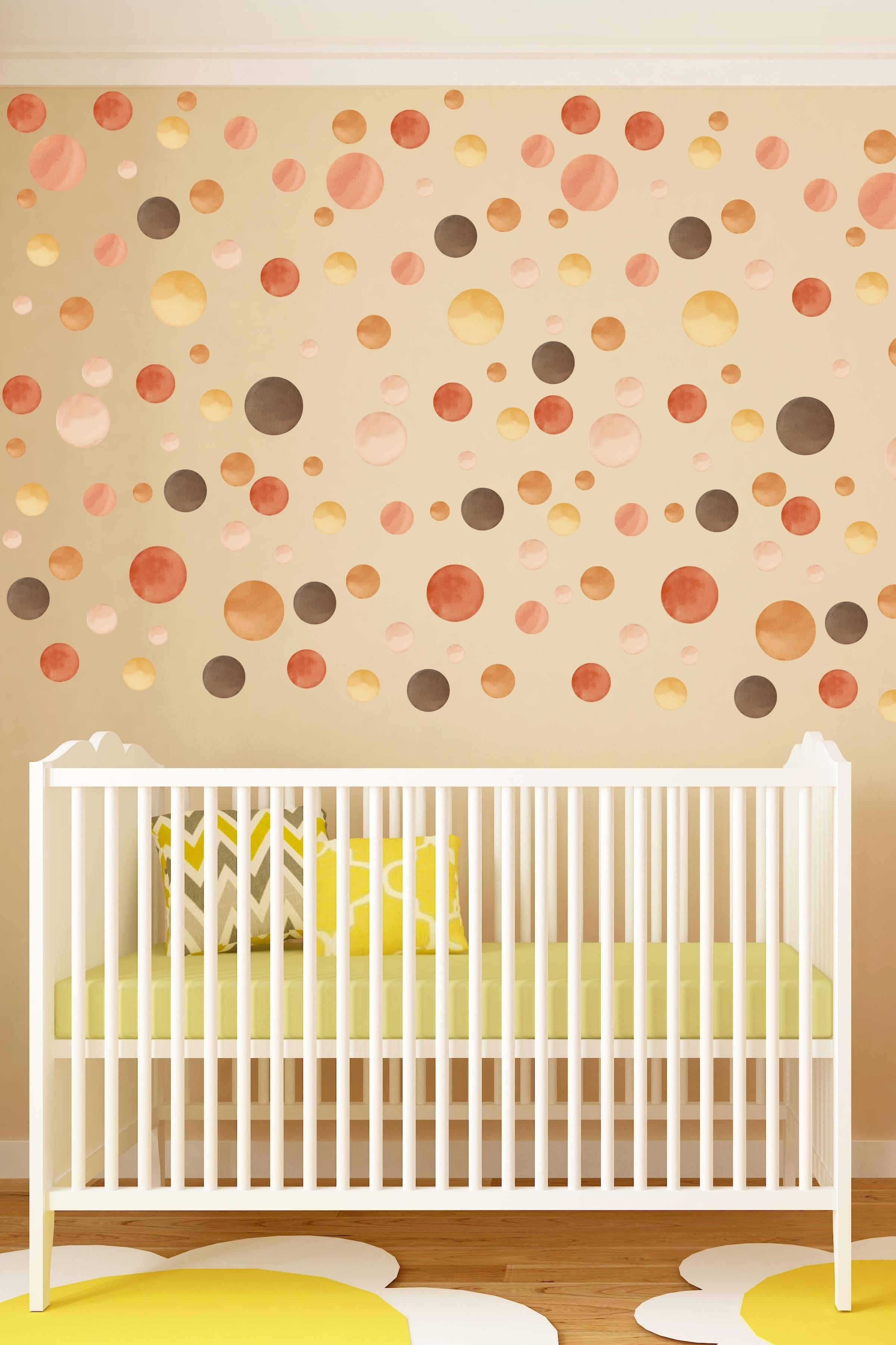 Bebek Odası Sticker Seti Duvar Dekoru, Kahverengi Puantiye Desen, Çocuk Odası Duvar Stickerı