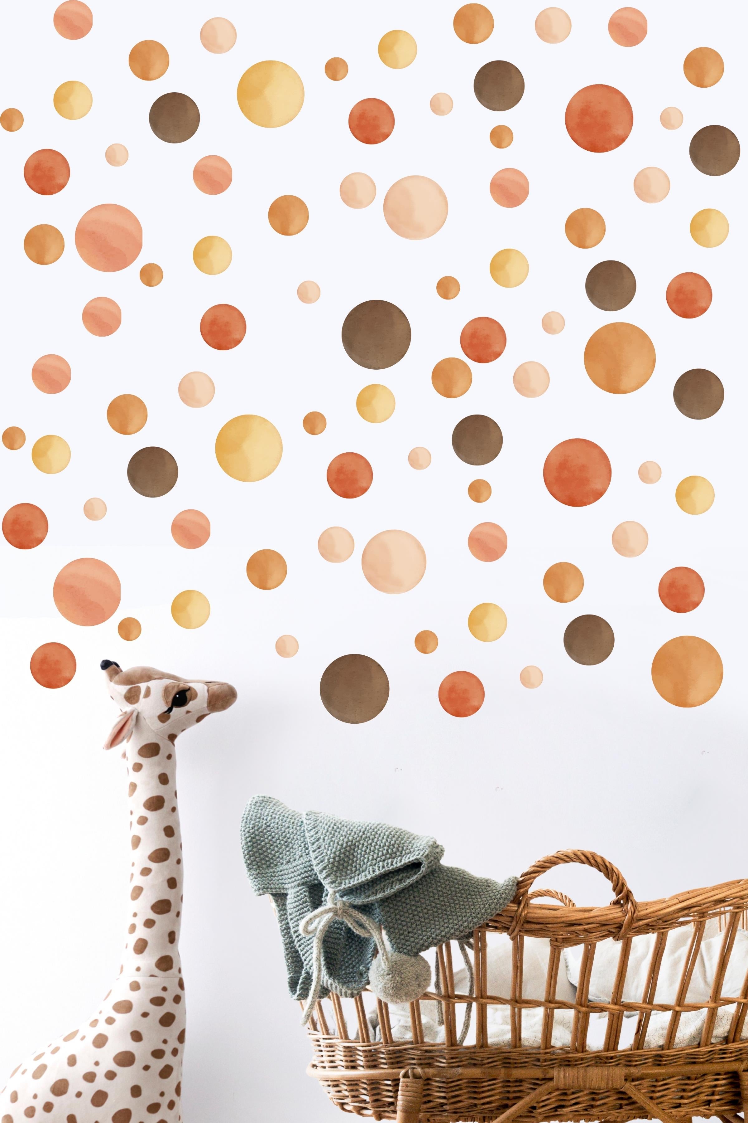 Bebek Odası Sticker Seti Duvar Dekoru, Kahverengi Puantiye Desen, Çocuk Odası Duvar Stickerı