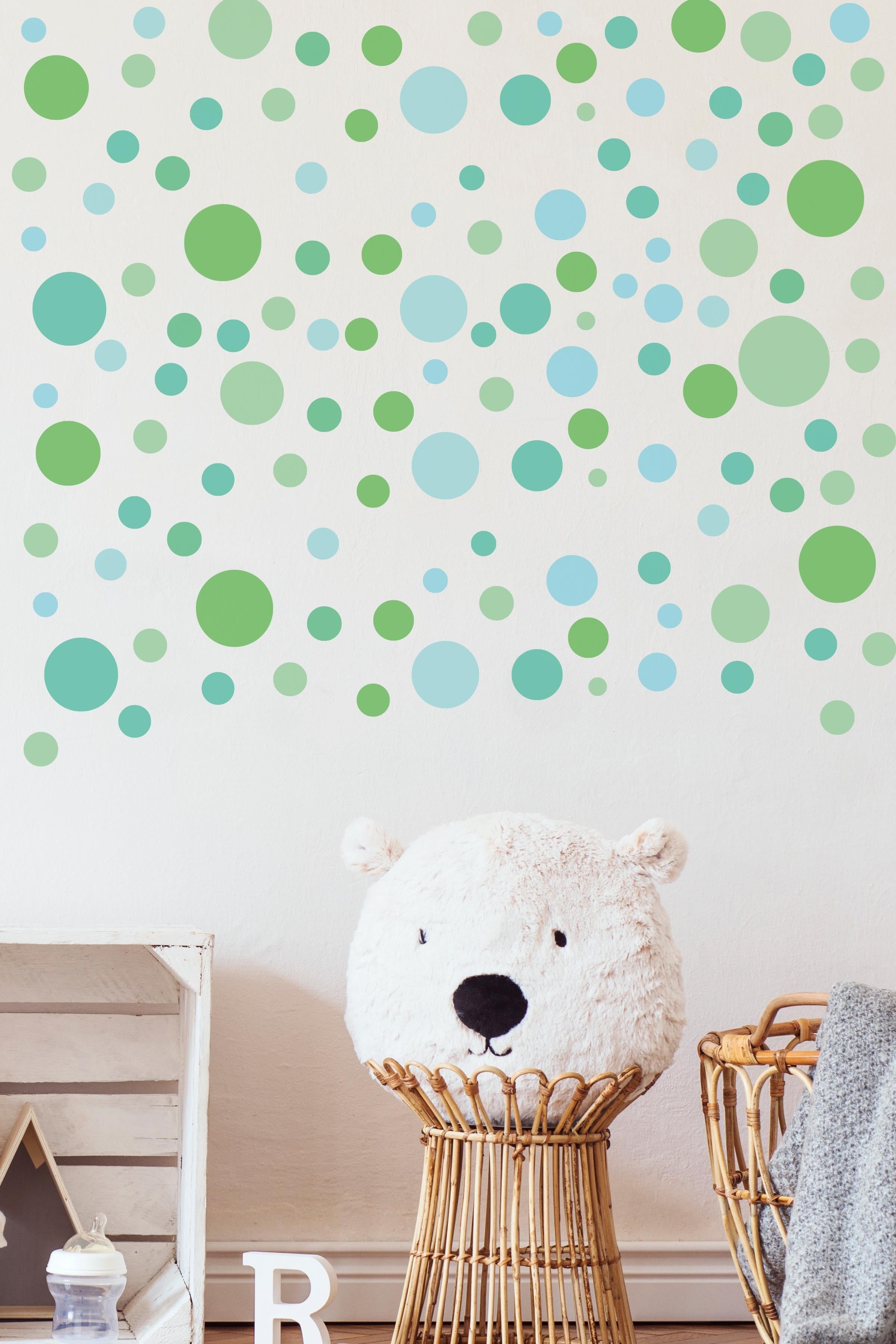 Bebek Odası Sticker Seti Duvar Dekoru, Mavi Puantiye Desen, Çocuk Odası Duvar Stickerı