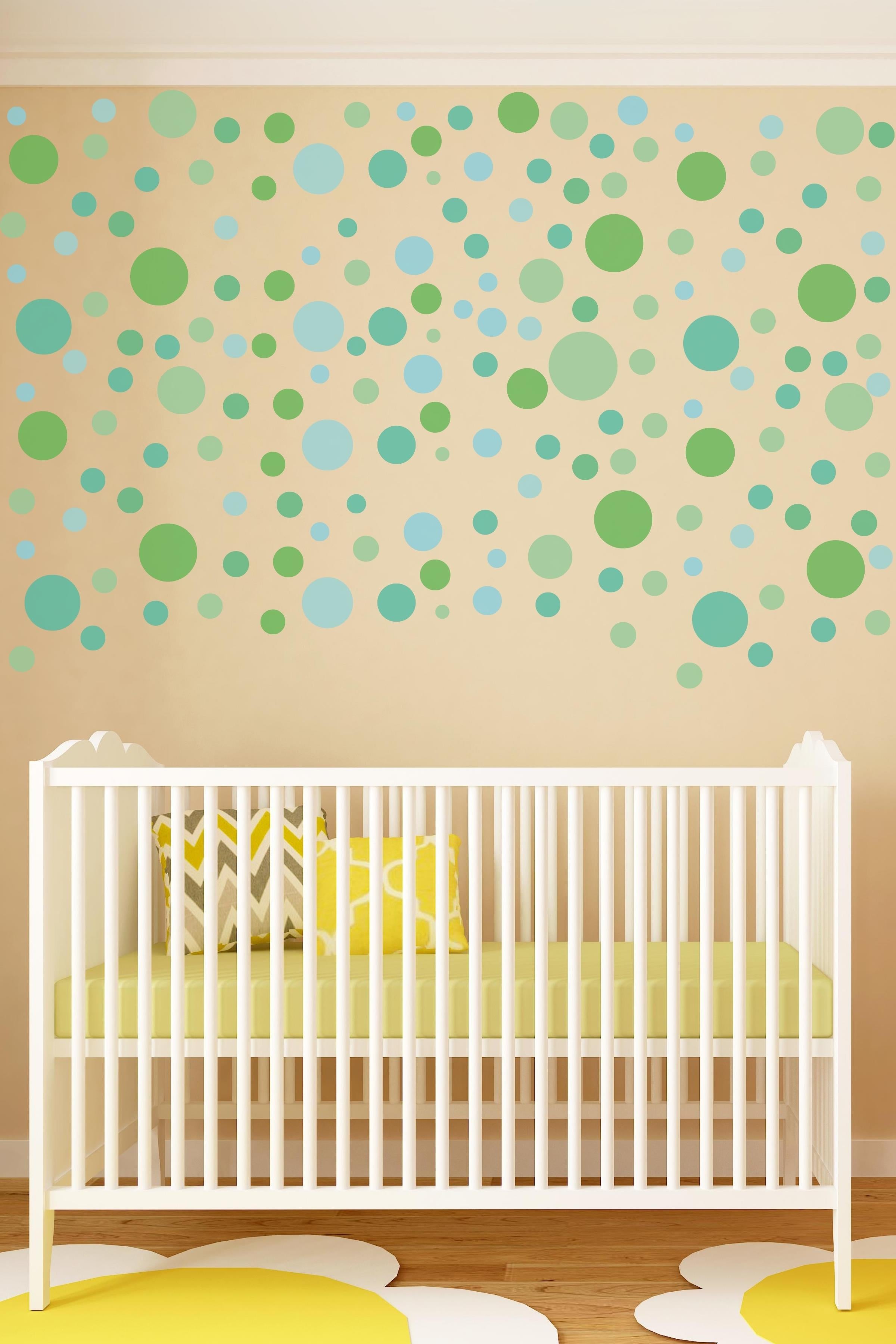 Bebek Odası Sticker Seti Duvar Dekoru, Mavi Puantiye Desen, Çocuk Odası Duvar Stickerı
