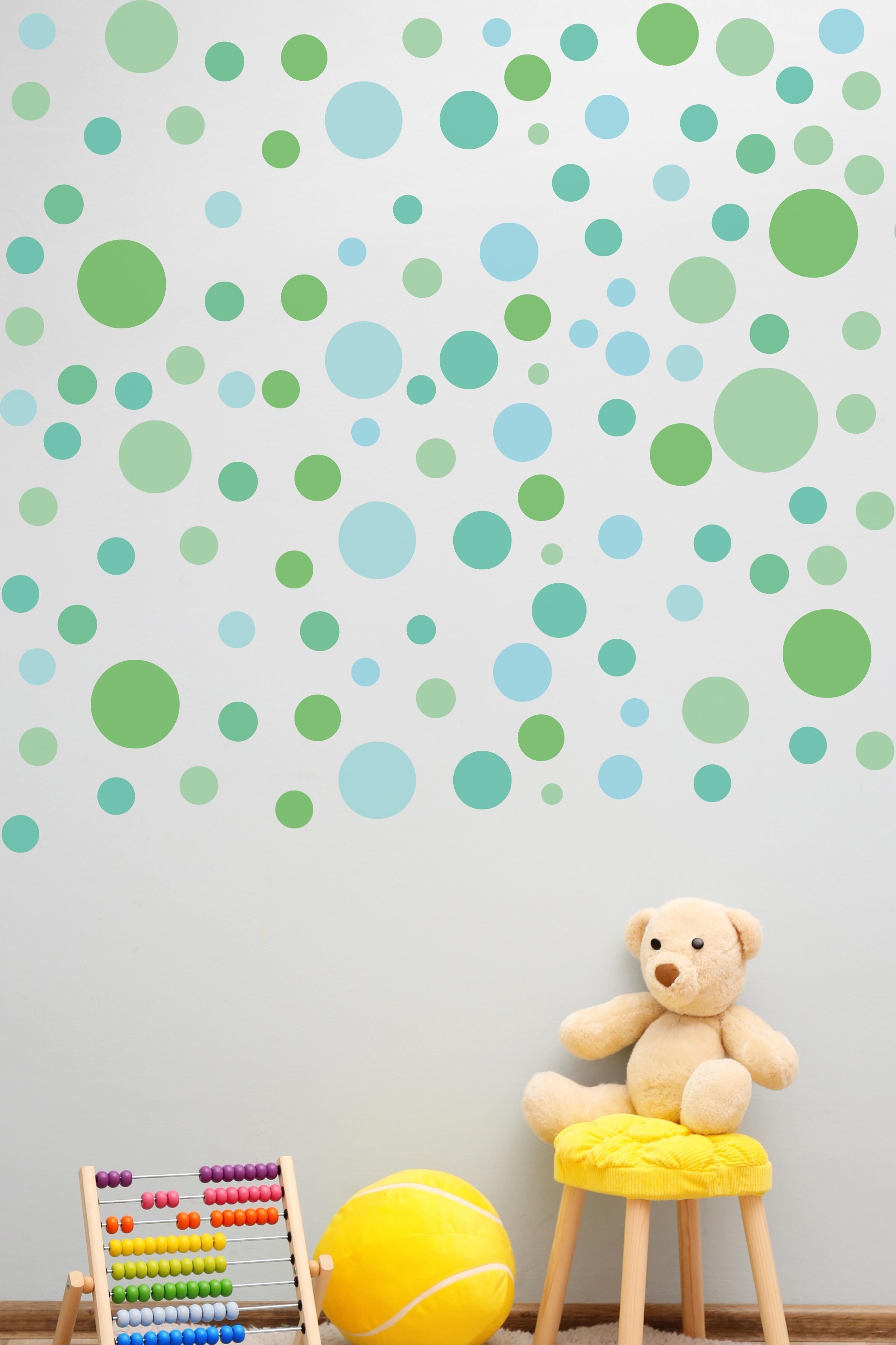 Bebek Odası Sticker Seti Duvar Dekoru, Mavi Puantiye Desen, Çocuk Odası Duvar Stickerı